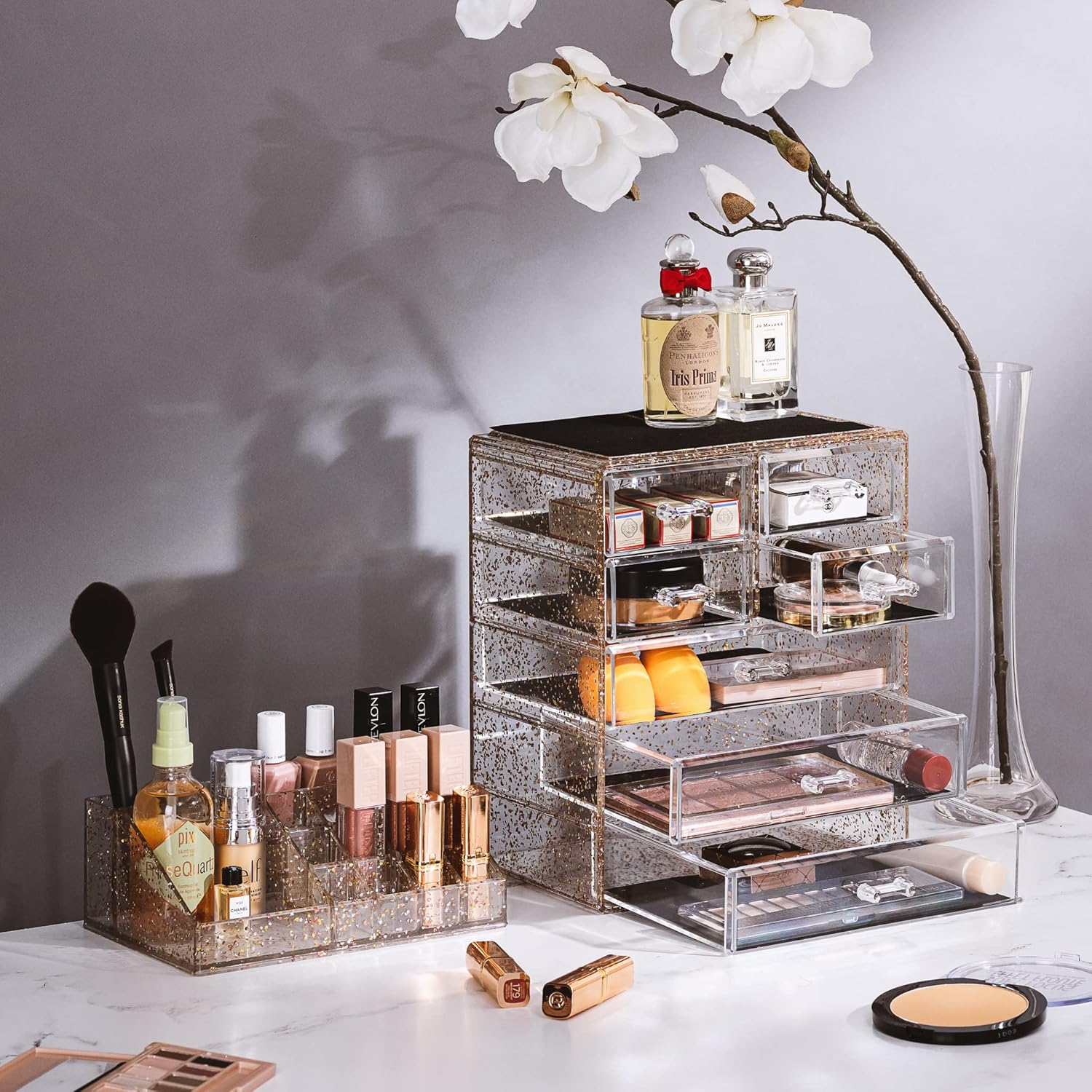 Sorbus 2-Piece 7-Drawer Vanity Organizer in Gold Glitter