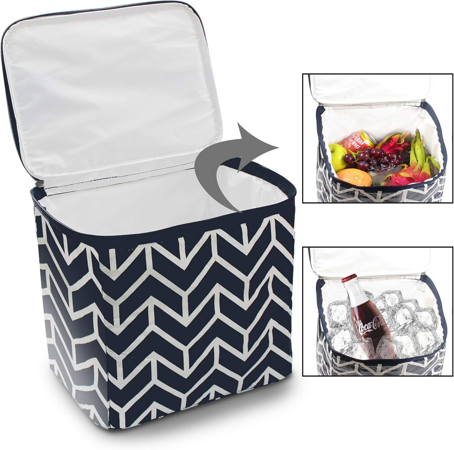 Trunk Organizer, Foldable Car Storage Bag Portable Insulation Cooler Bag Collapsible Vehicle Organizer Divider Storage Totes with 3 Compartment Cargo Tote for Groceries Caddy SUV, Navy Blue