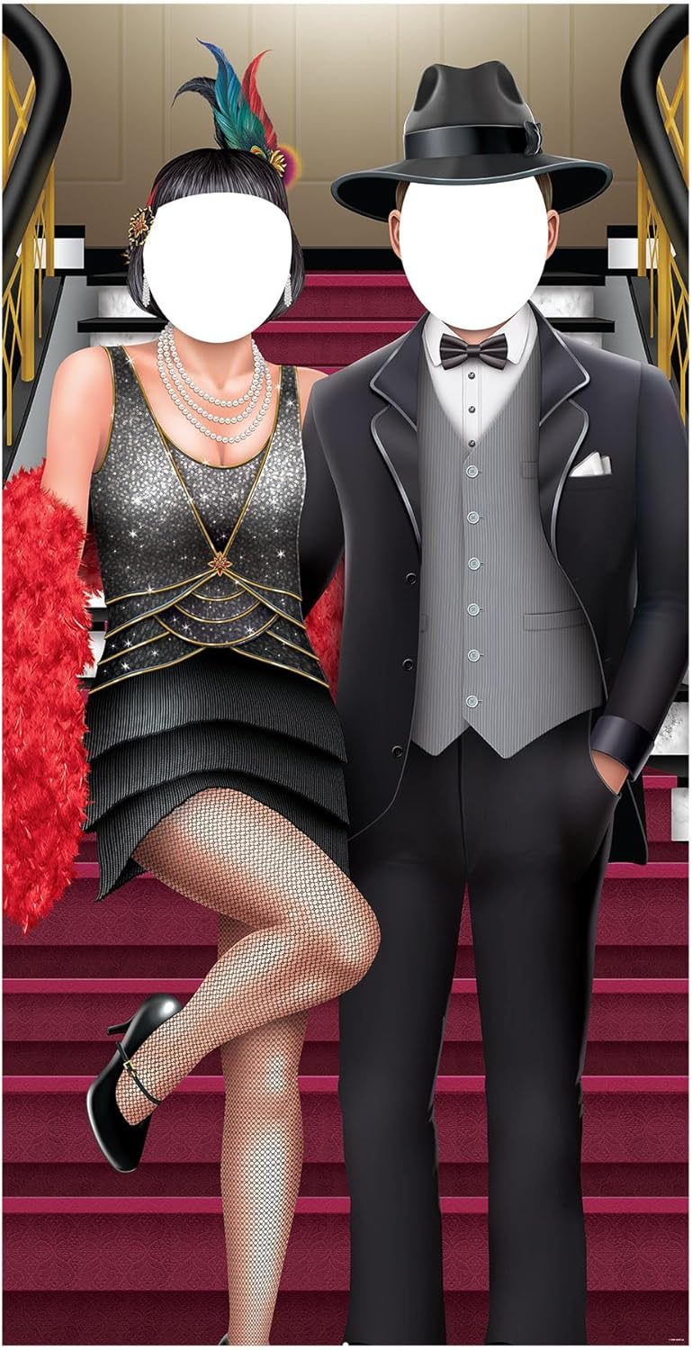 Roaring 20's Couple Photo Prop Stand-Up in Black and White