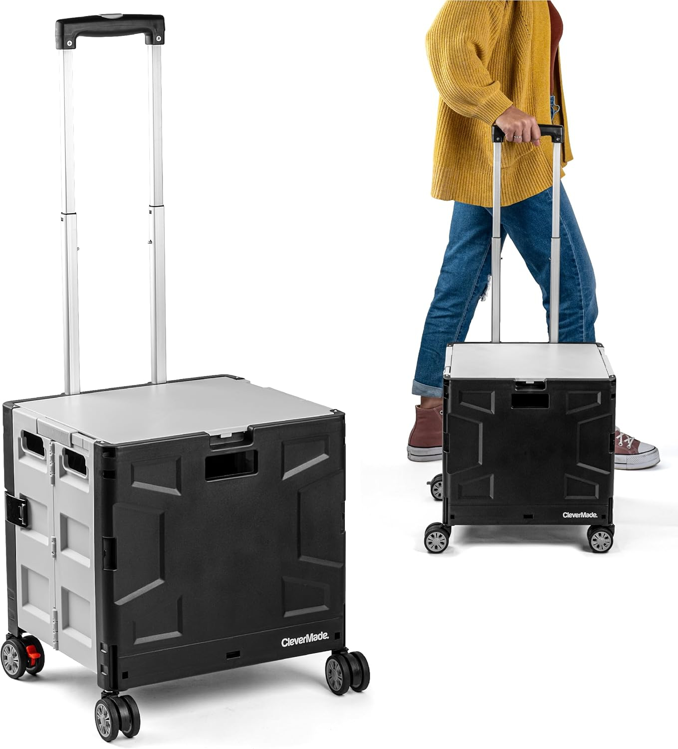 CleverMade Wheeled Storage Crate, 35L Capacity, Lockable Lid, Durable Polypropylene, 4 Wheels, Black/Cream