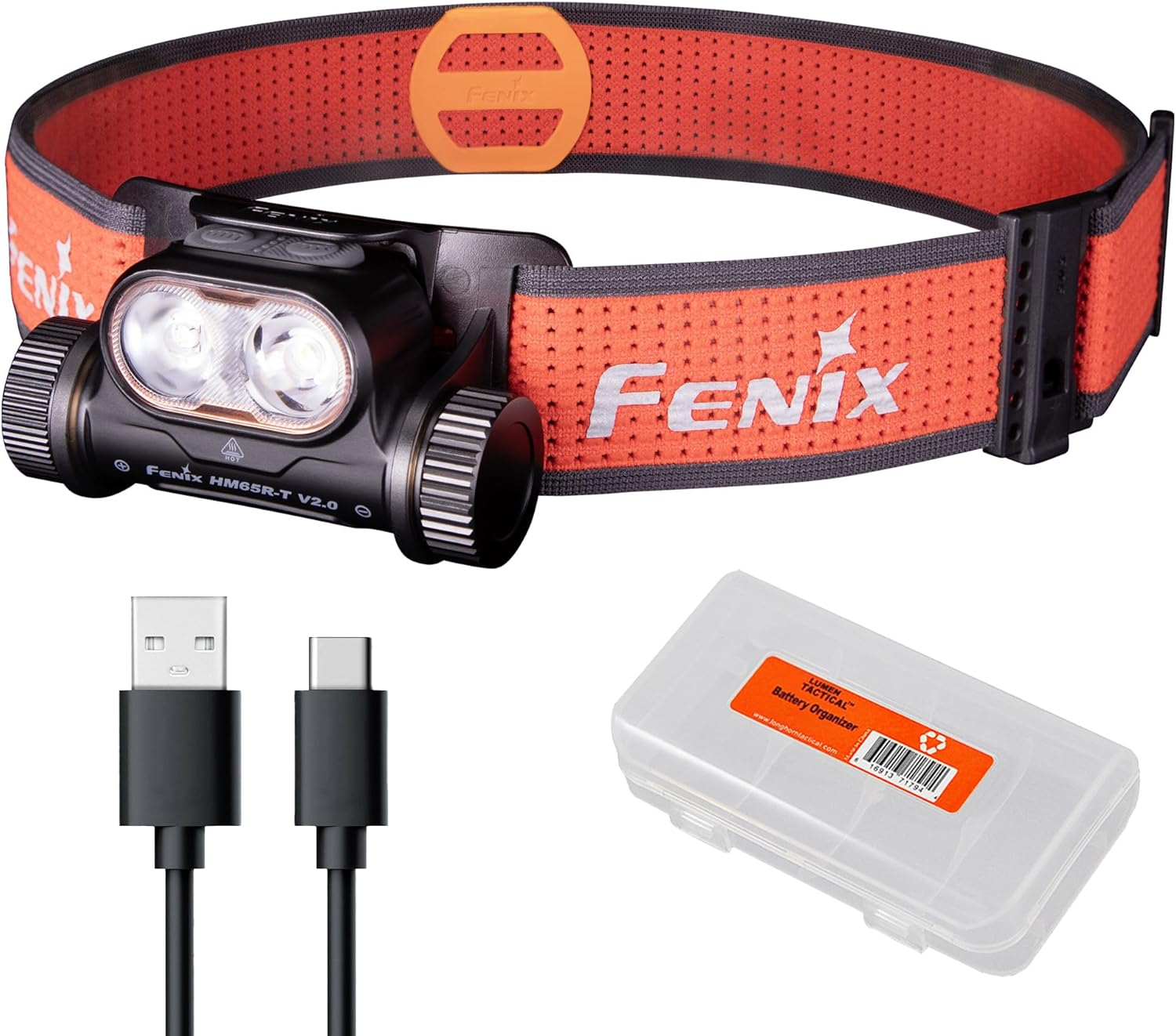 Fenix HM65R-T V2.0 1600 Lumen Rechargeable Trail Running Headlamp (Black) + LumenTac Organizer