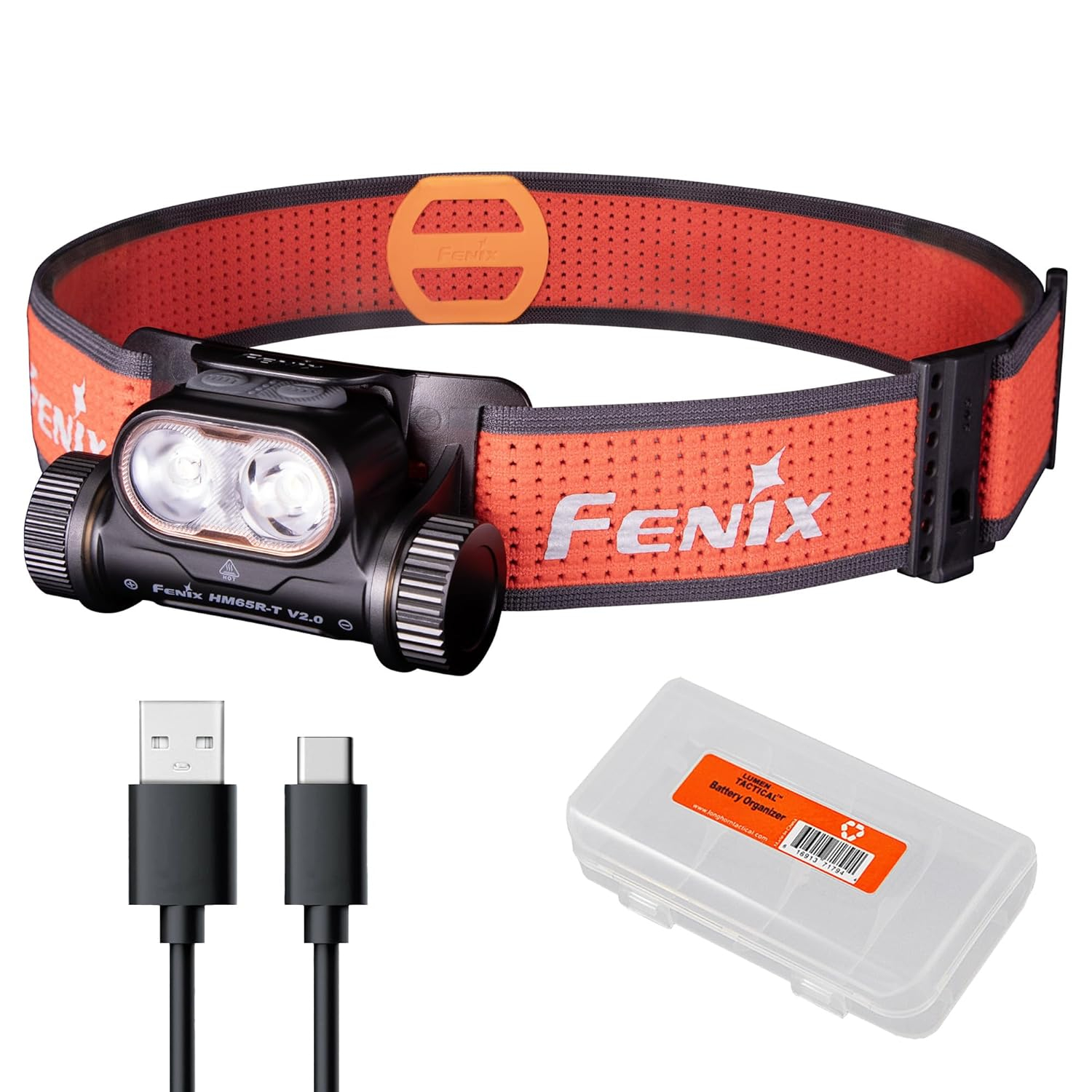 Fenix HM65R-T V2.0 1600 Lumen Rechargeable Trail Running Headlamp (Black) + LumenTac Organizer