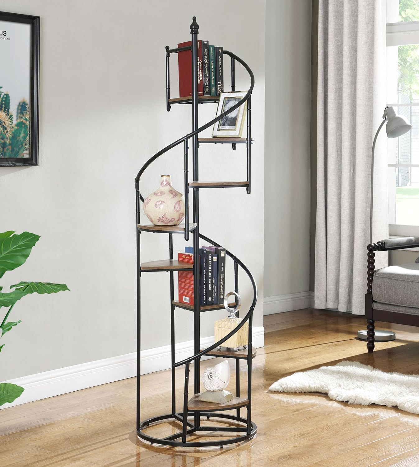 8-shelf Staircase Bookcase Rustic Brown and Black