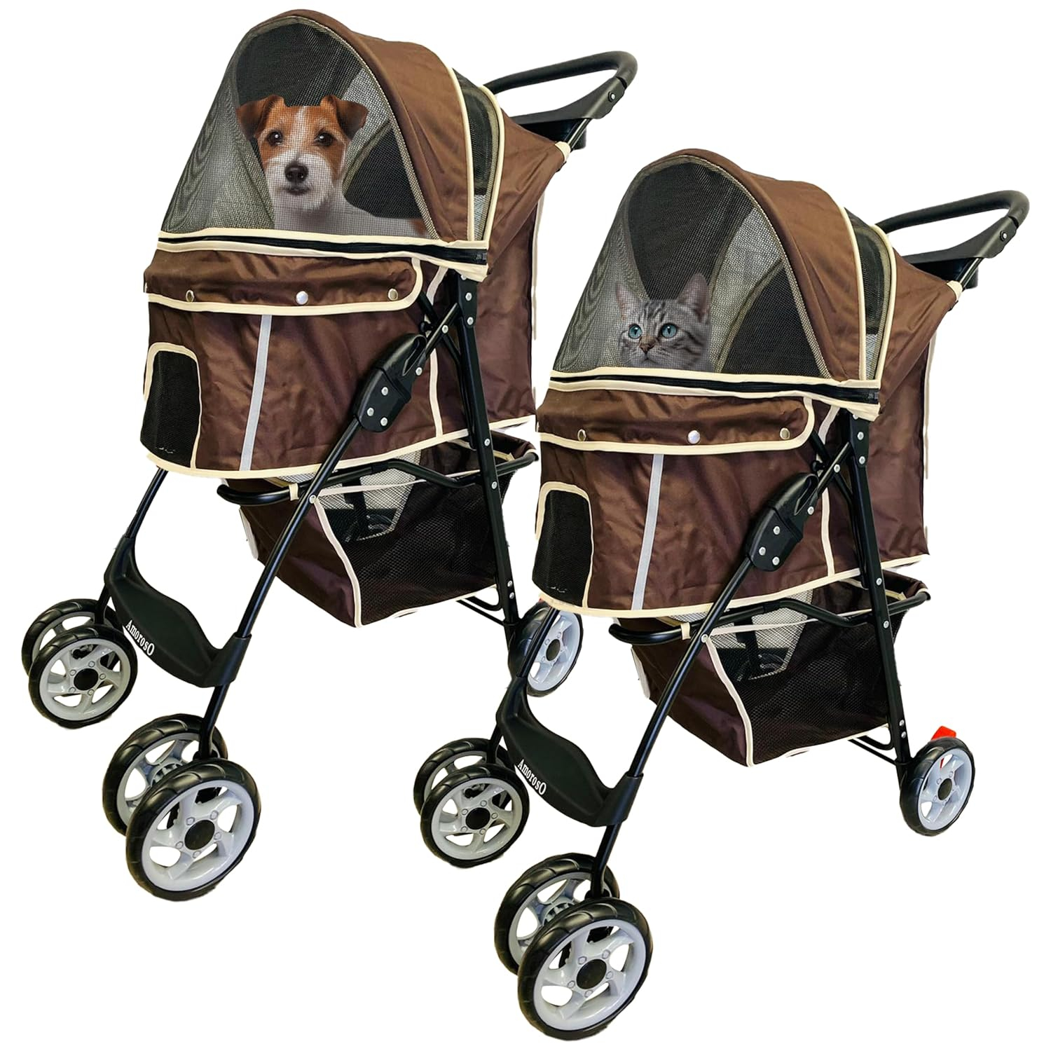 Amoroso Baby 6748 4 Wheel Pet Stroller for Cats & Dogs - Brown & White