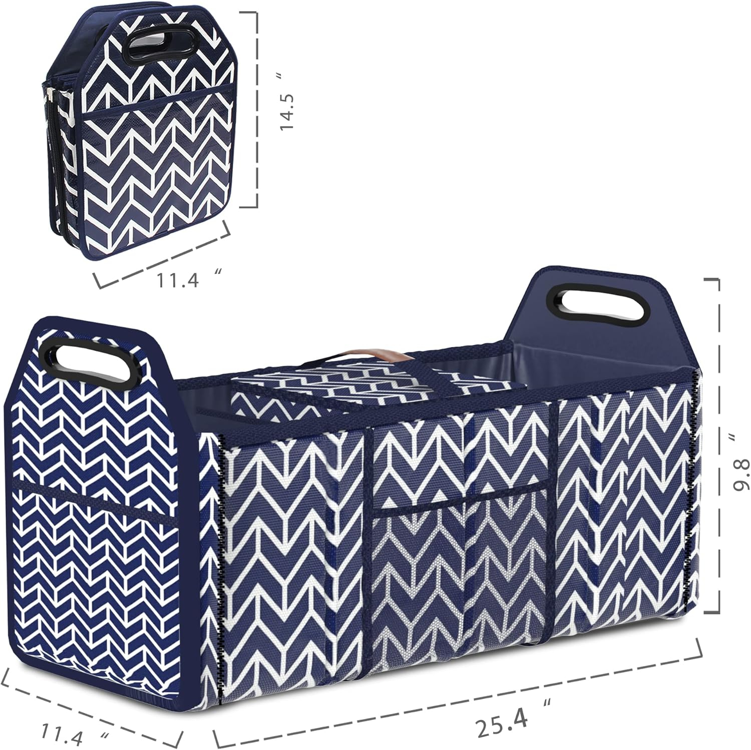 Trunk Organizer, Foldable Car Storage Bag Portable Insulation Cooler Bag Collapsible Vehicle Organizer Divider Storage Totes with 3 Compartment Cargo Tote for Groceries Caddy SUV, Navy Blue
