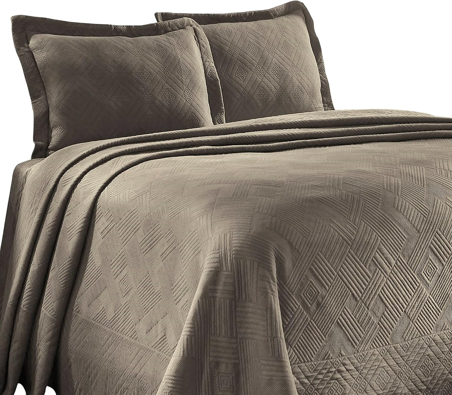 Superior Geometric Fret Cotton Decorative Bedspread and Sham Set, King, Charcoal