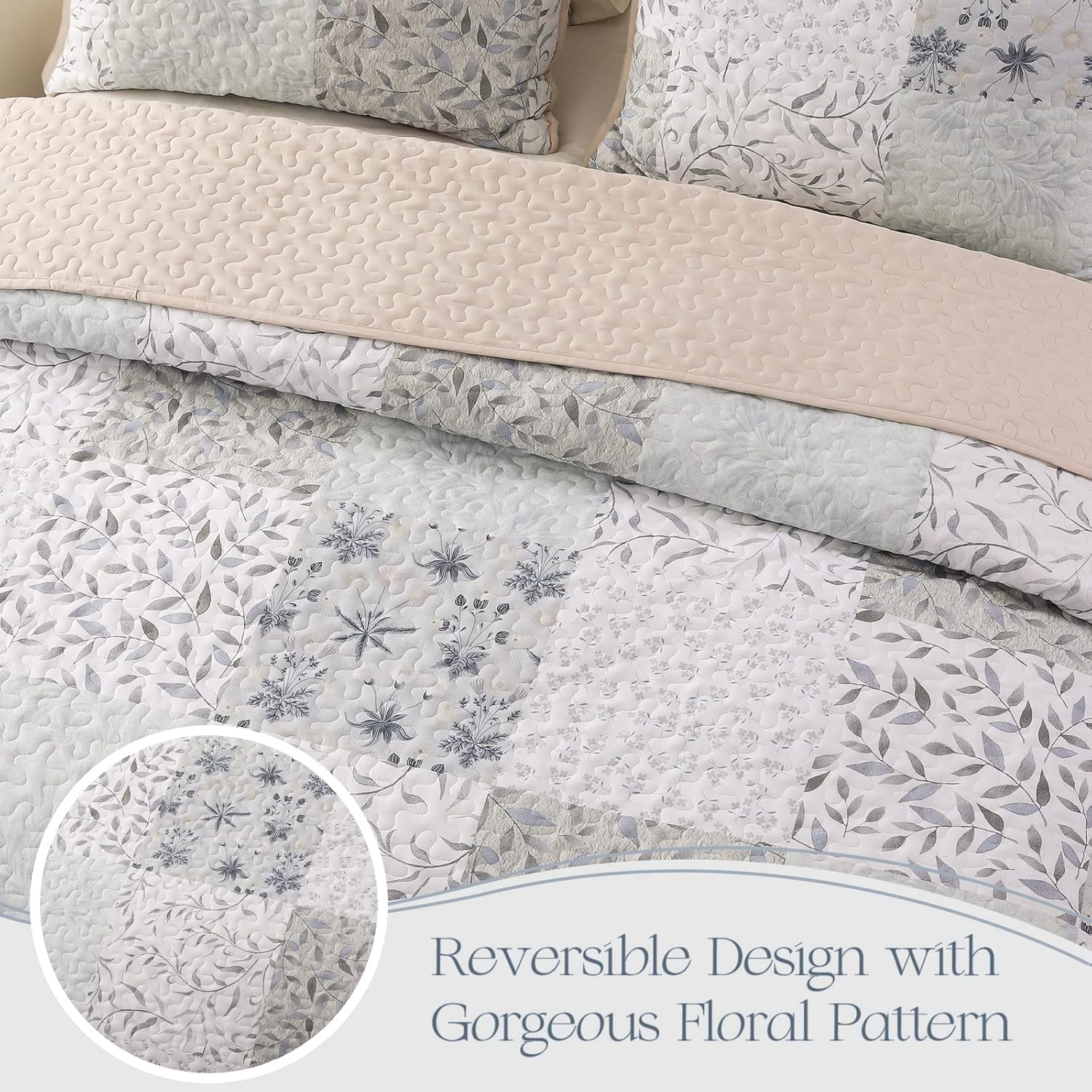 Bohemian Quilt Set Patchwork-lightgrey - 3 Piece - King