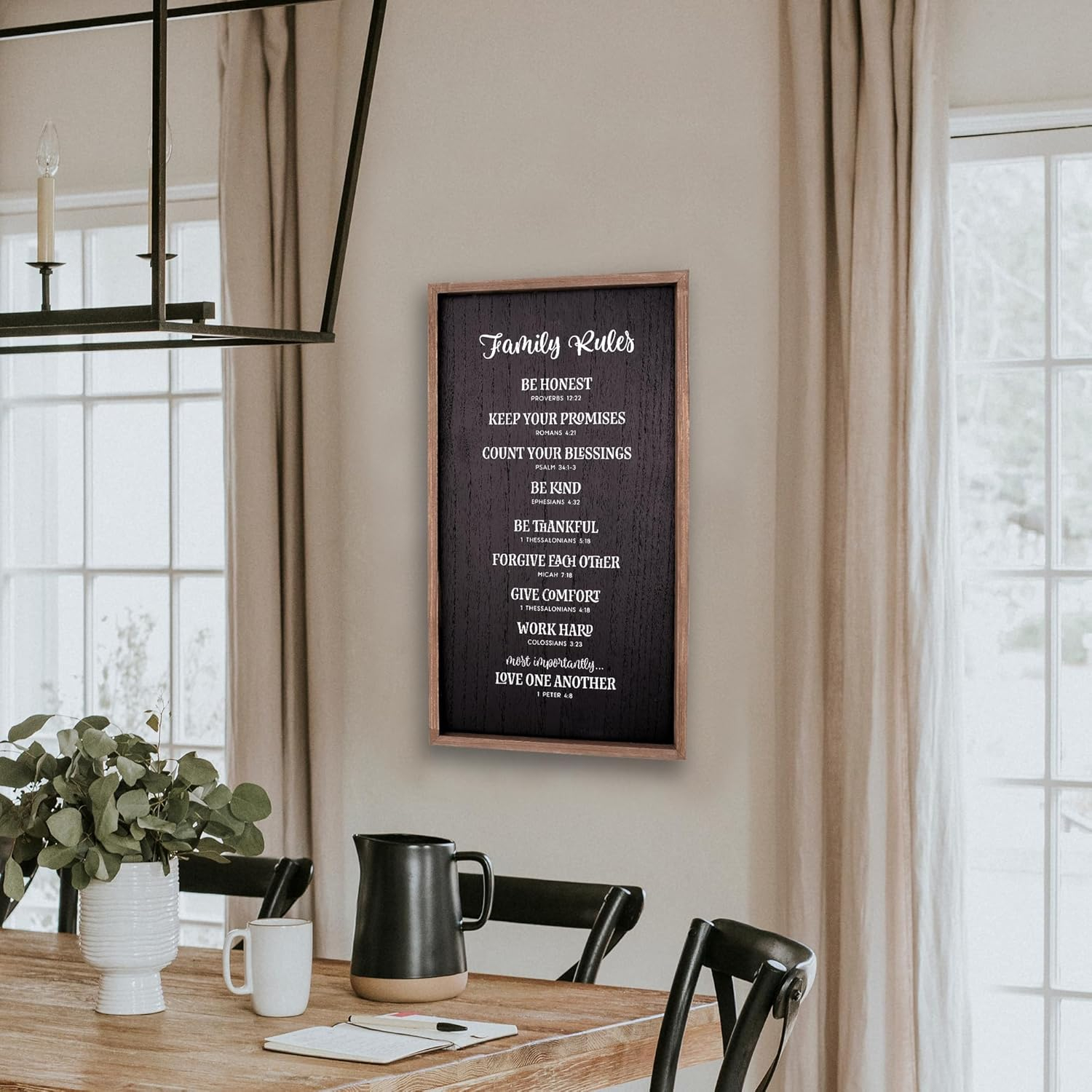 Inspirational Family Rules Black and Brown Wooden Wall Plaque