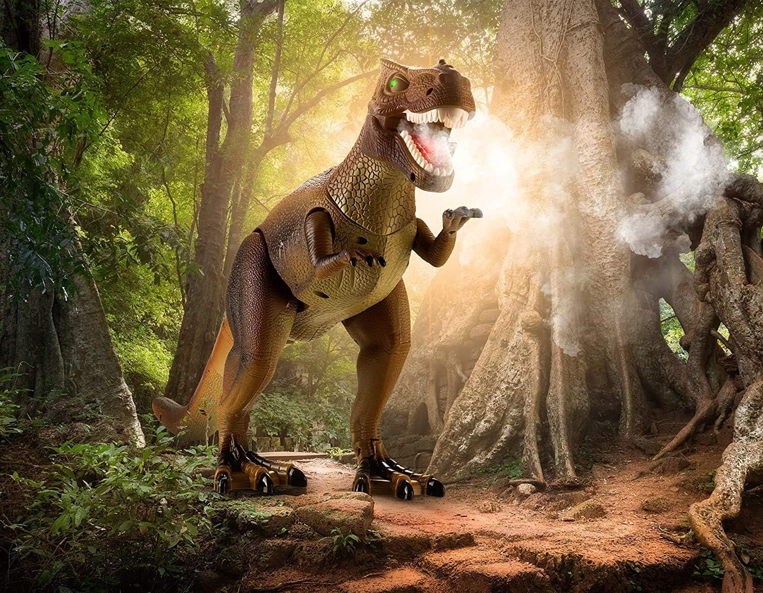 Realistic Brown and Green RC Tyrannosaurus Rex Toy with Roaring and Spraying