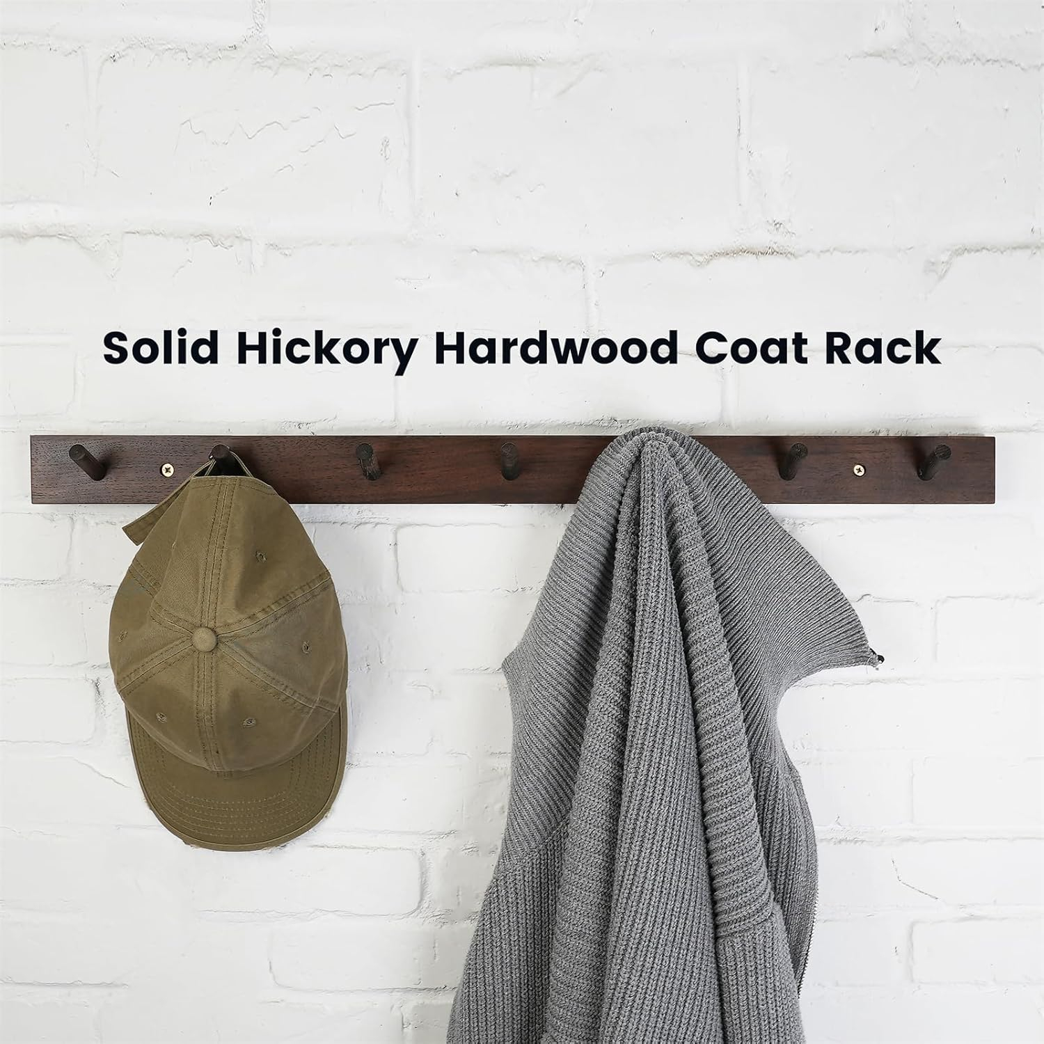 Natural Hickory Vertical Coat Rack with 7 Hooks