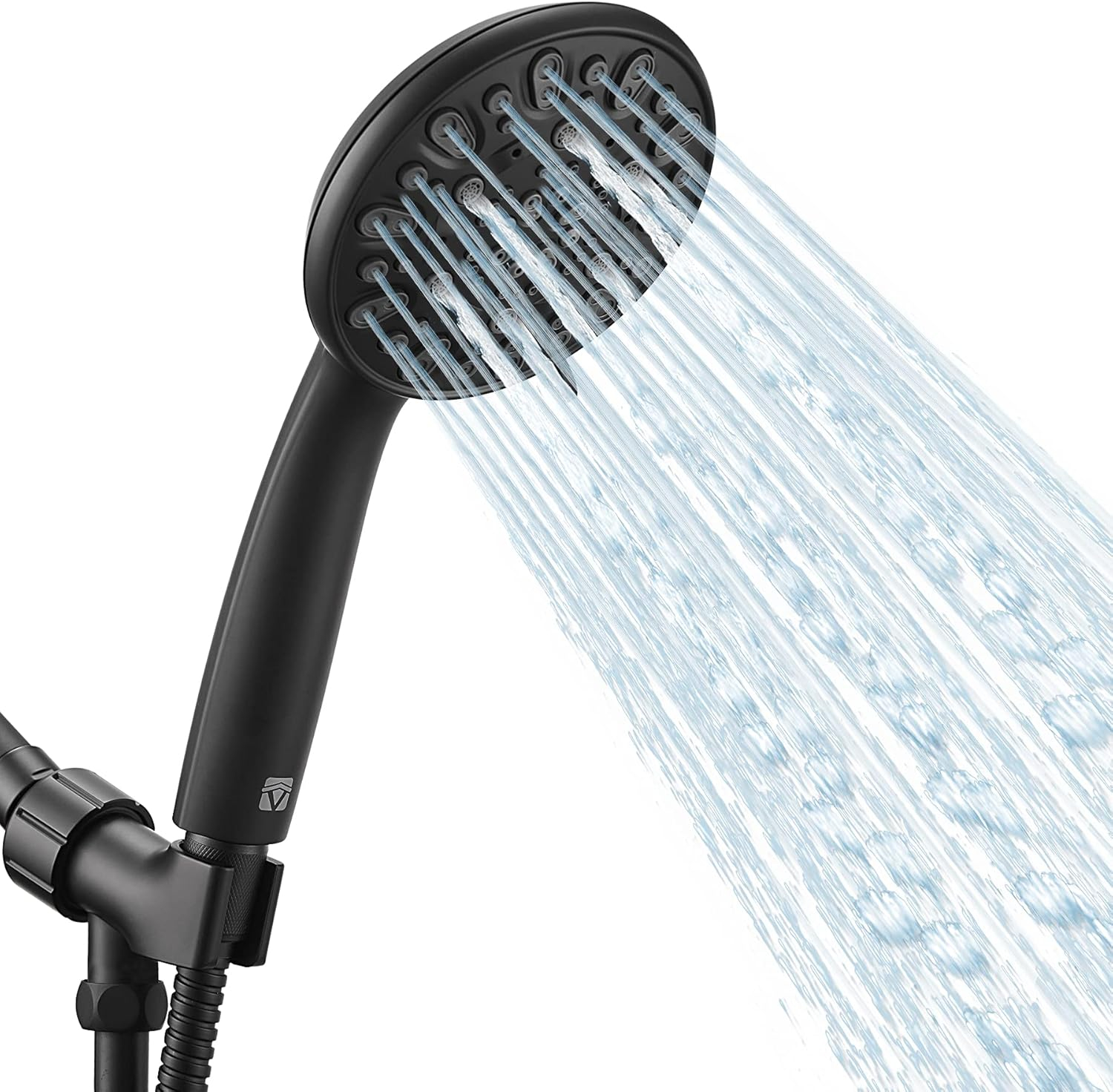 High Pressure Handheld Shower Head VMASSTONE 7-Spray Setting Showerhead Kit with 59" Stainless Steel Hose and Adjustable Mount for Showering Enjoyment Even at Low Water Flow (HM-002 Matte Black)