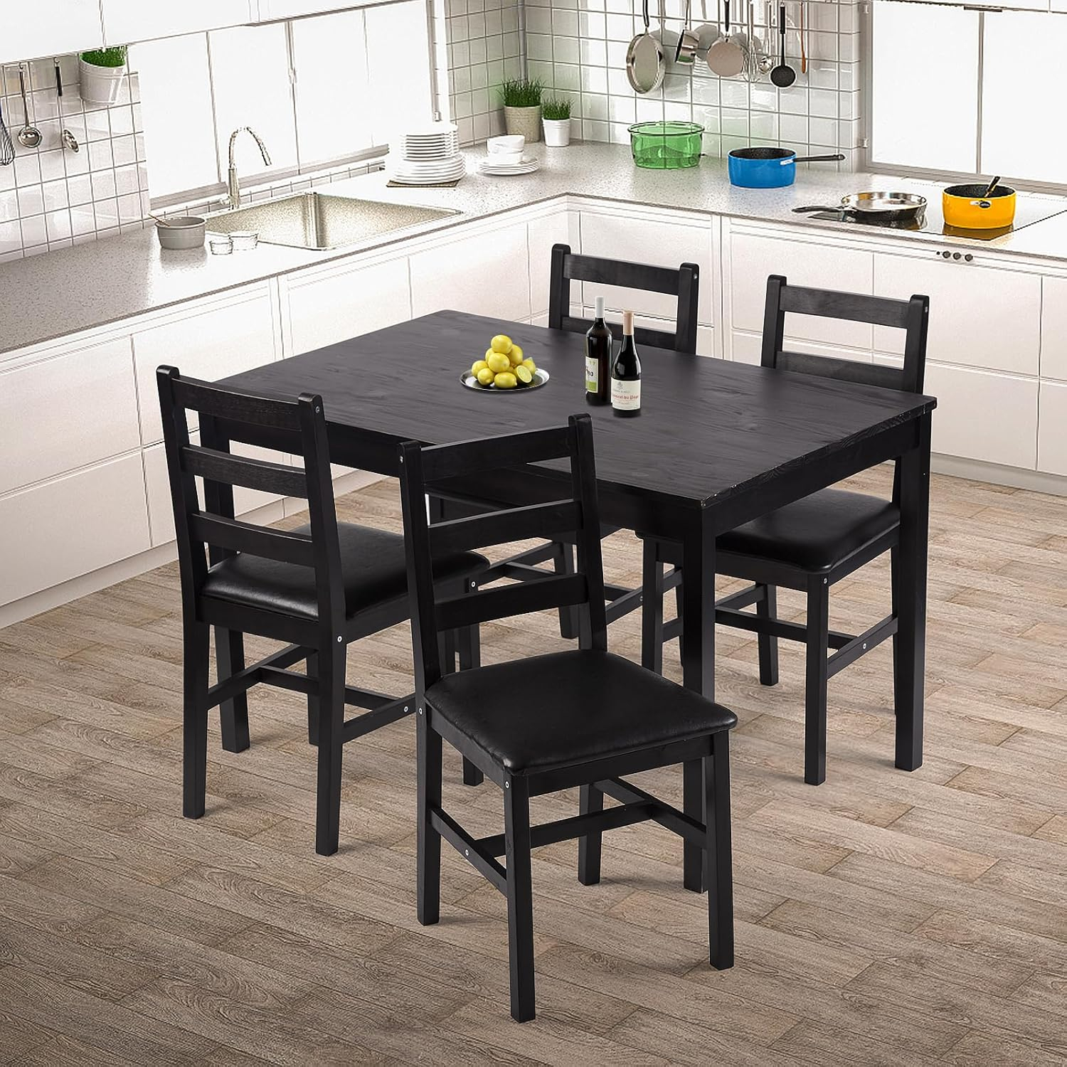 Verabella 5 Piece Dining Table Set Kitchen Table and Chairs for Modern Wooden Rectangular Dining Room Table with 4 Chairs for Kitchen, Restaurant, Small Space, Dark Brown