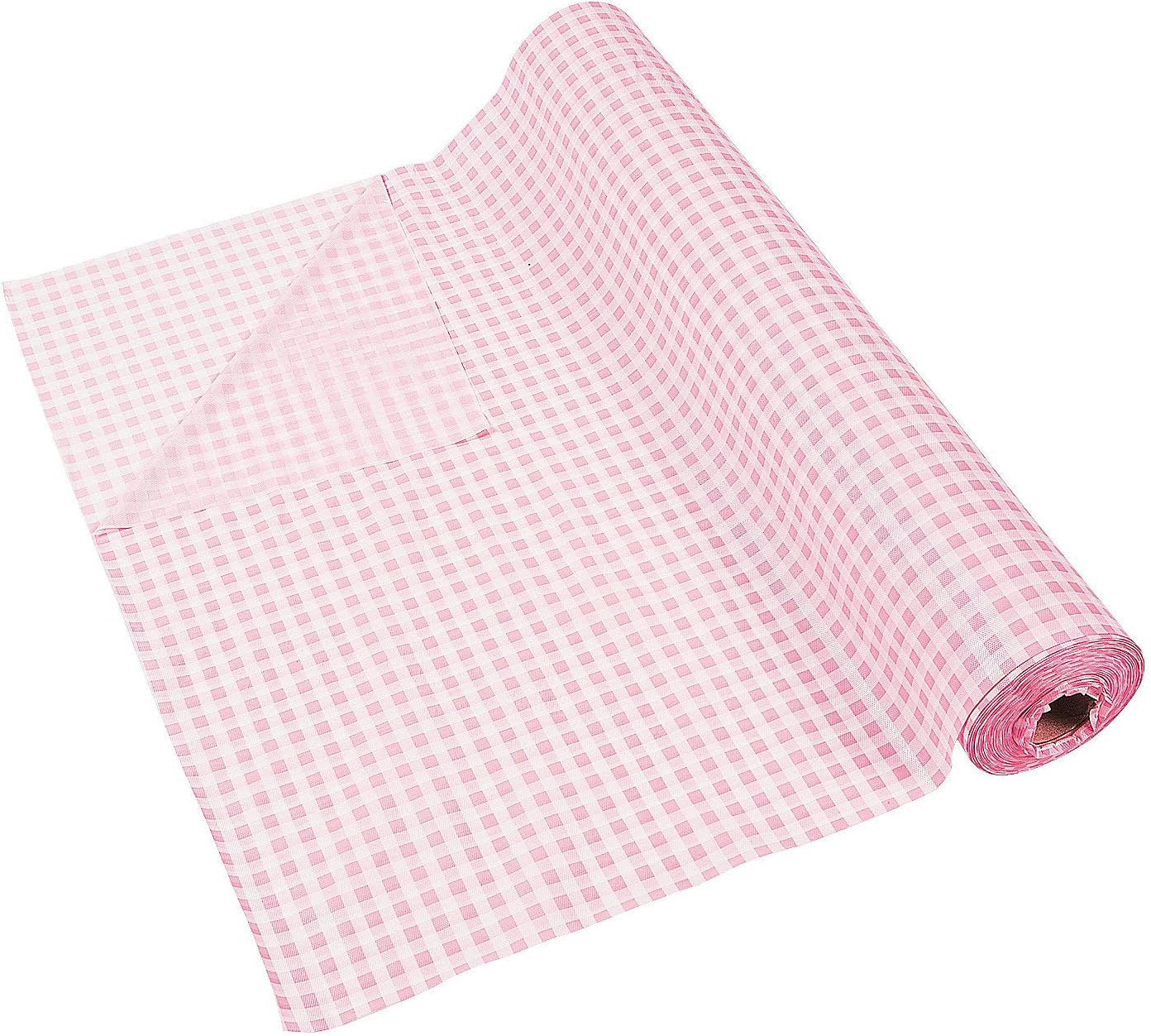 Fun Express Gingham Tablecloth Roll Disposable 40" x 100' Rustic Pink Checkered Plastic Tablecloths