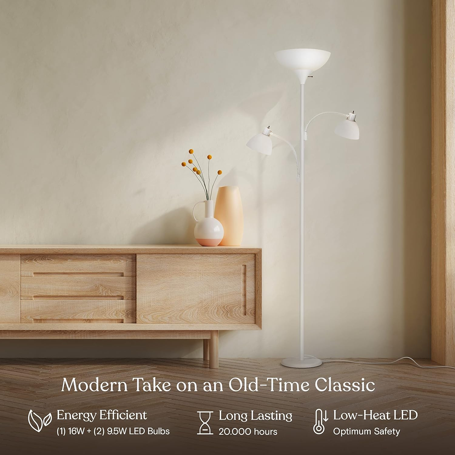 Brightech Dome Double 72 in. Industrial 3-Light 3-Way Dimming LED Floor Lamp with 3 Plastic Bowl Shades