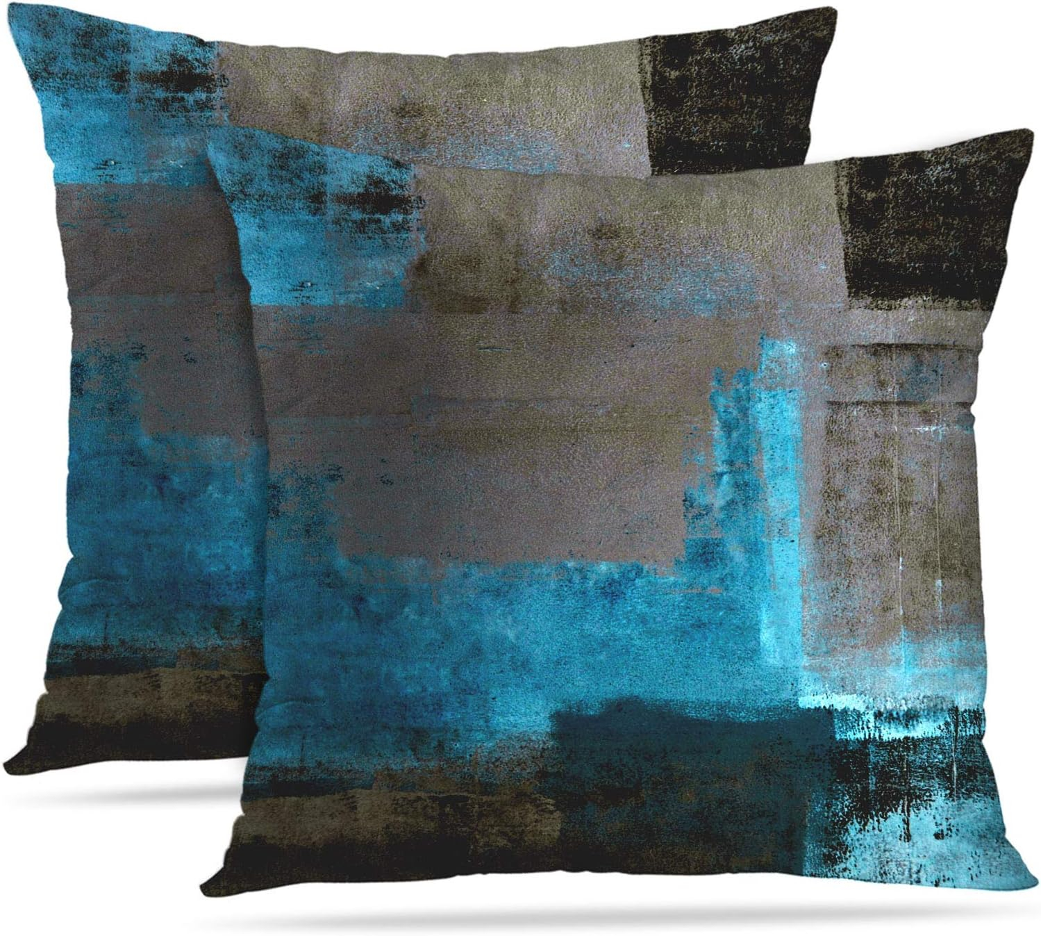 Britimes Throw Pillow Covers Modern Home Art Decor, 18 x 18 Inches Set of 2 Pillow Cases Decorative, Abstract Oil Painting Pillowcases for Bedroom, Living Room, Cushion Couch Sofa, Teal Grey