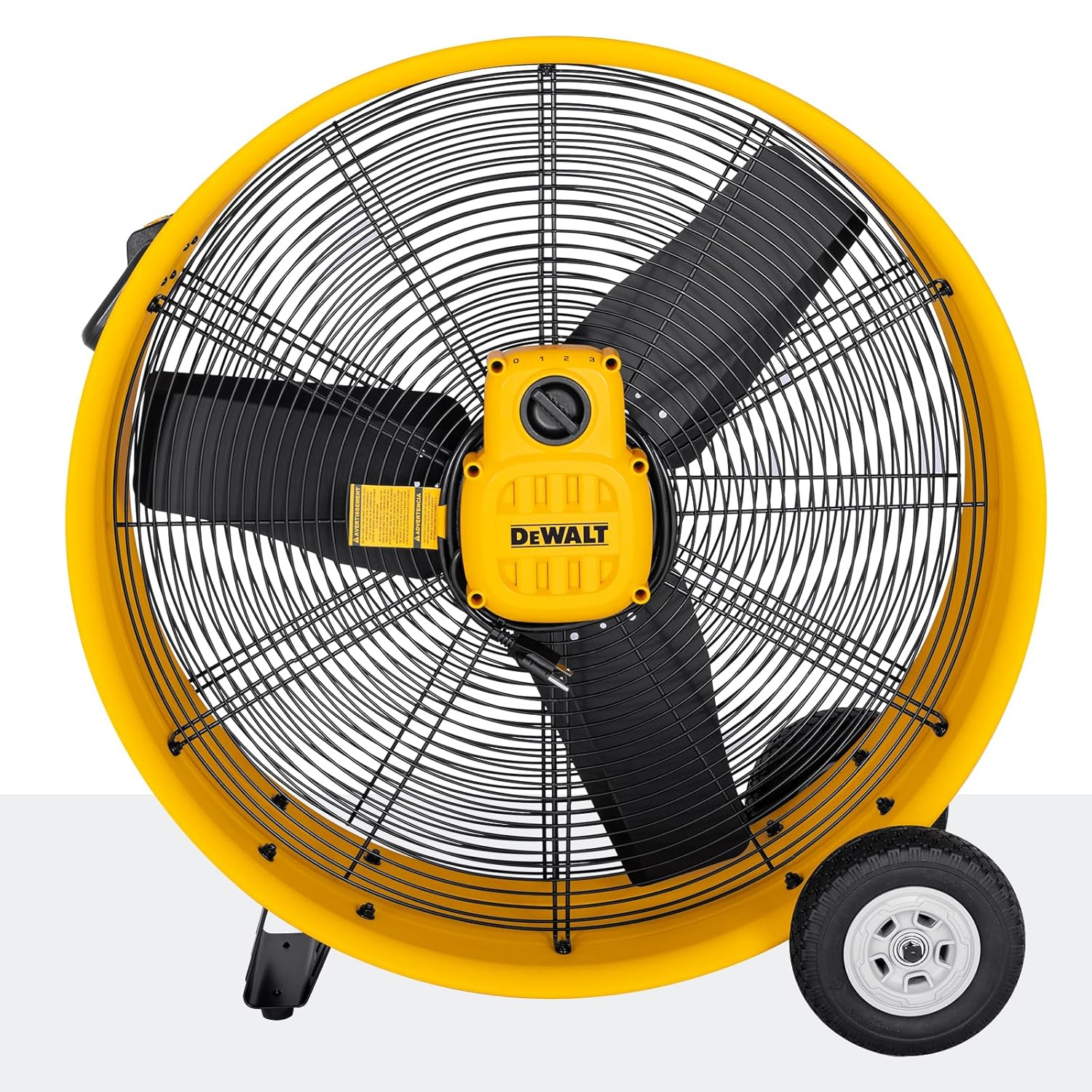 Yellow High-Velocity 30" Industrial Drum Floor Fan with Metal Blades