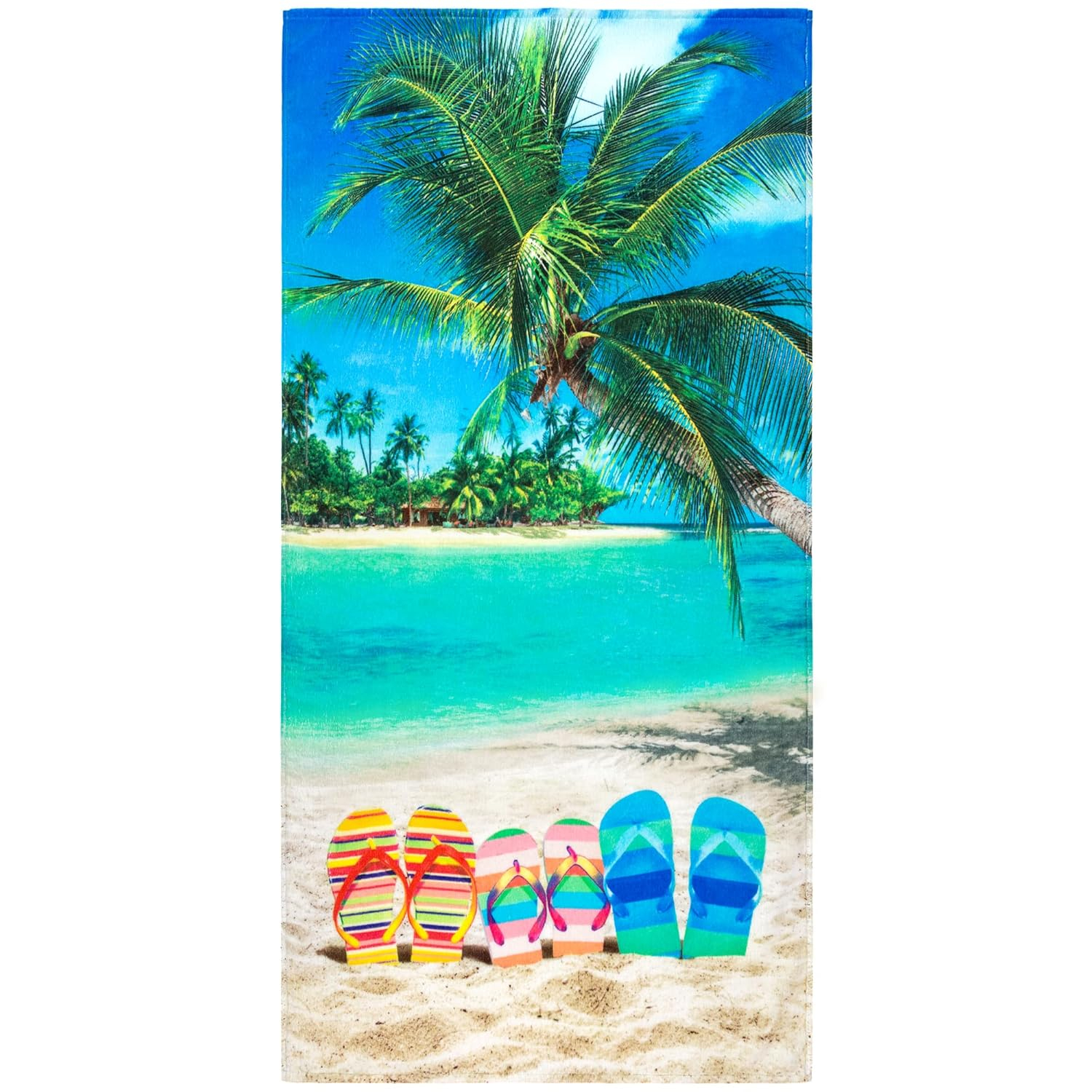 Beachland Flip Flops Beach Towel 30 x 60 inch 100% Cotton - Sunny Day Tropical Beach Towel