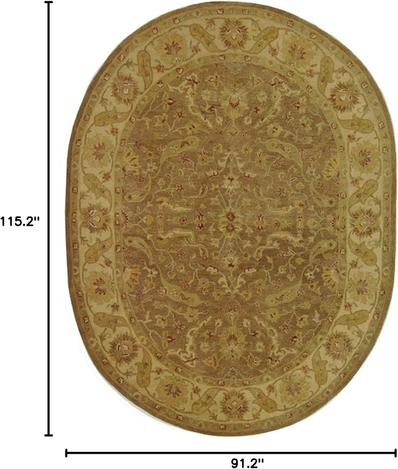SAFAVIEH Antiquity Beaufort Traditional Floral Wool Area Rug, Brown/Gold, 7'6" x 9'6" Oval