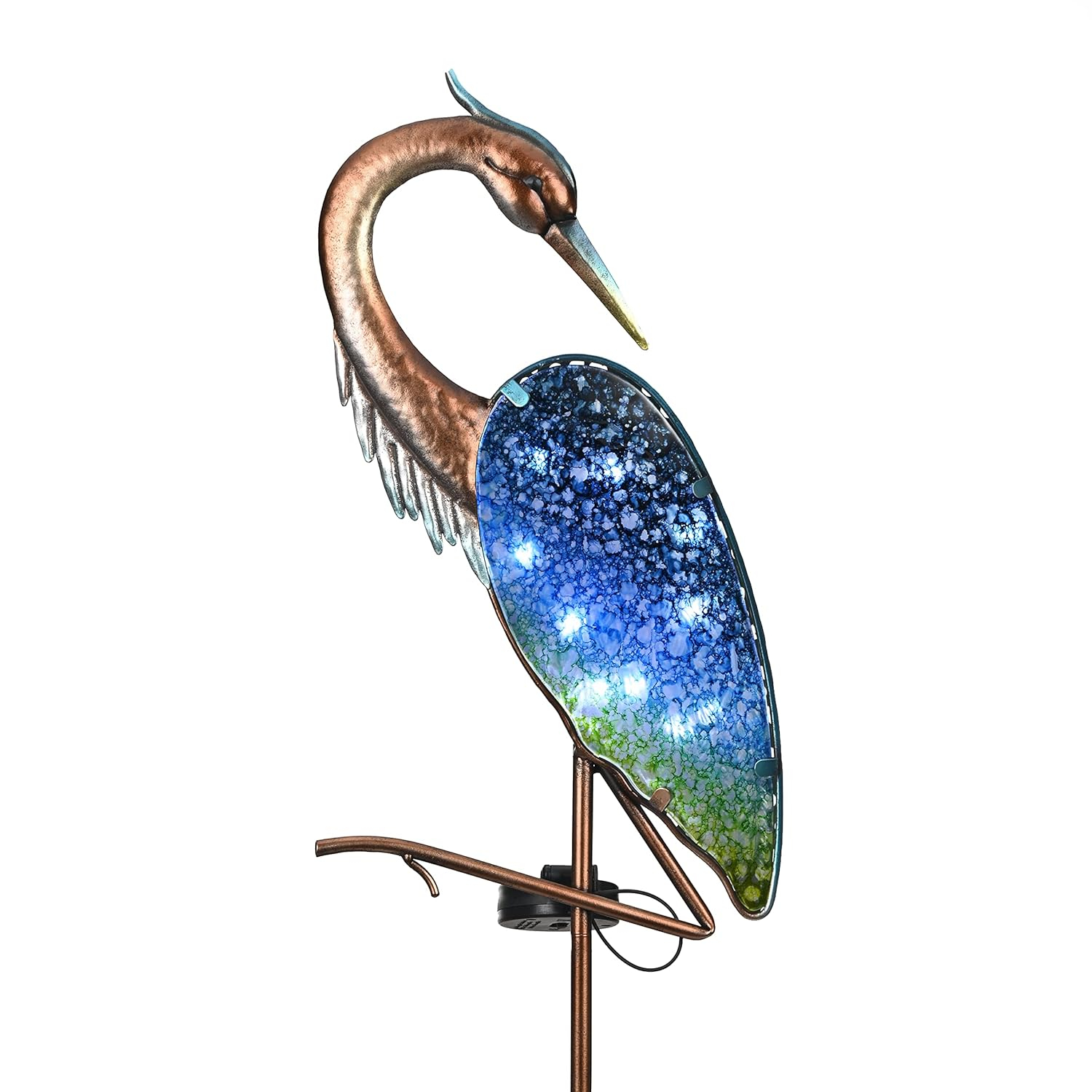 TERESA'S Collections Blue Heron Outdoor Solar Lights for Garde Decor, Metal Yard Decorations Outdoor Decorative Garden Stake for Outside, Yard Art Pathway Lights for Patio Decor 43",Gifts for Mom