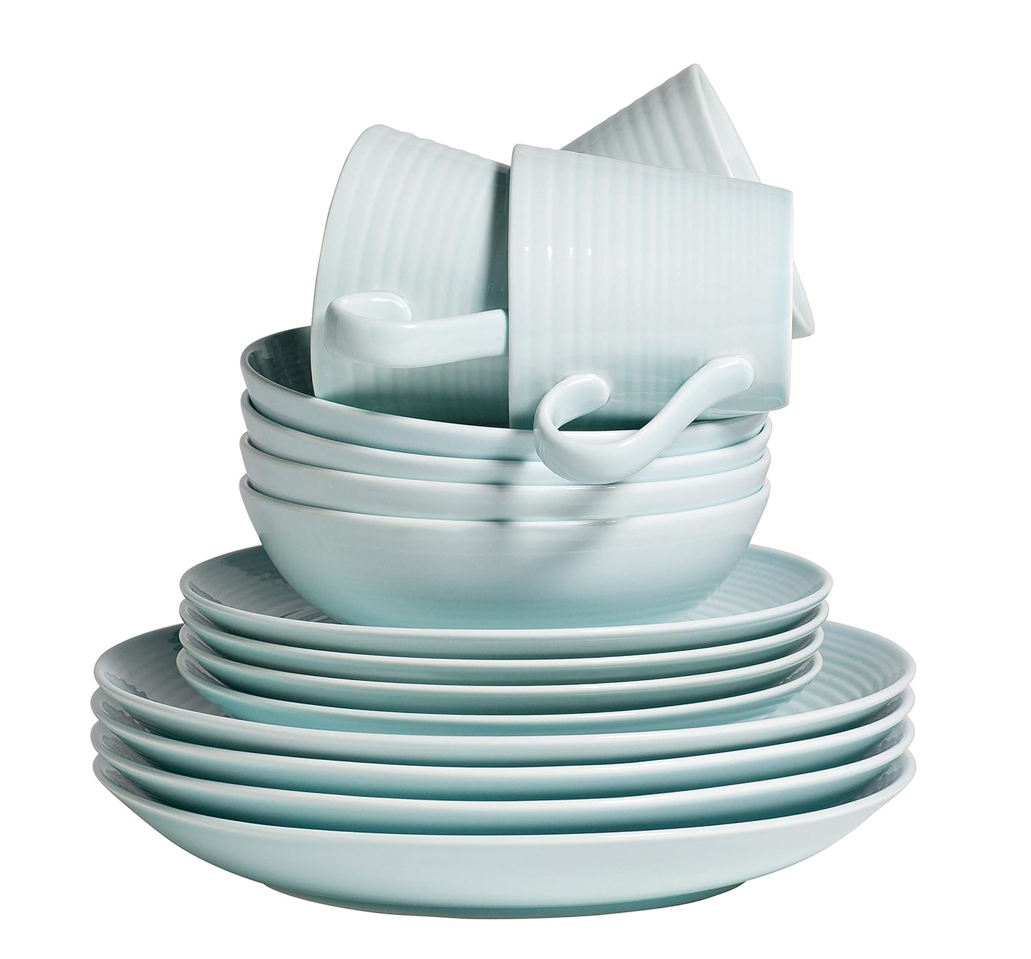 Gordon Ramsay Maze Glossy Blue Ceramic 16-Piece Dinnerware Set