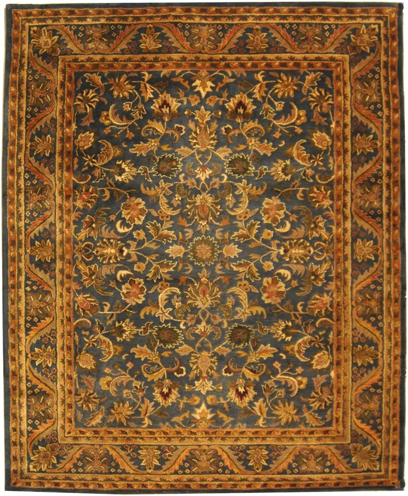 SAFAVIEH Antiquity Carmella Floral Bordered Wool Area Rug, Blue/Gold, 9'6" x 13'6"