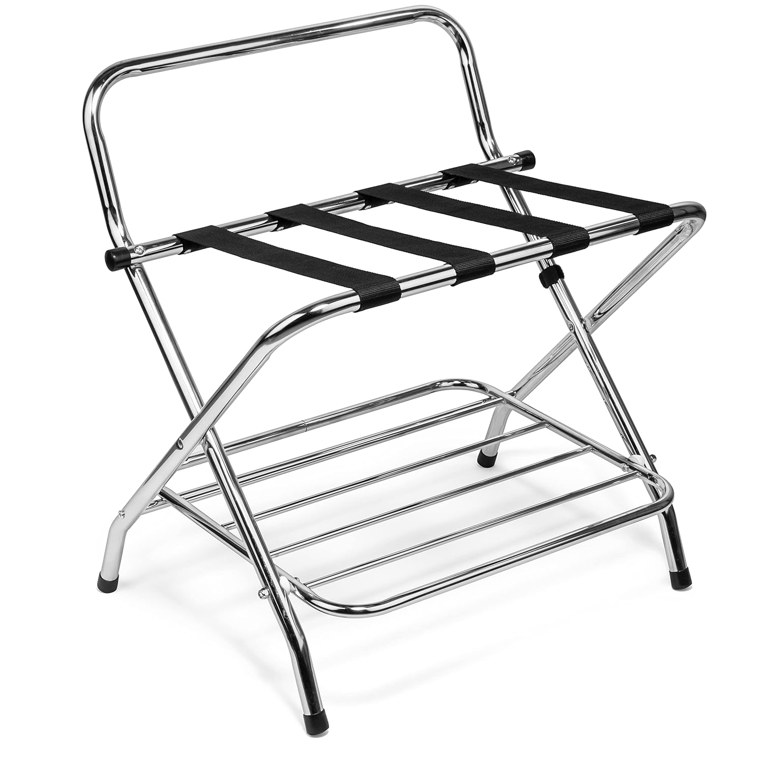 Chrome Foldable Metal Luggage Rack with Bent Legs