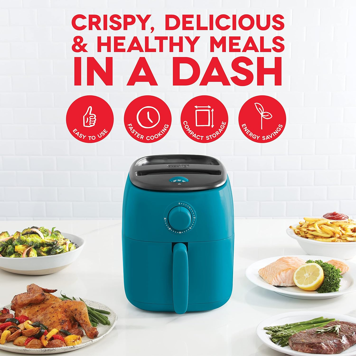 Dash Tasti Crisp 2.6 qt Air Fryer, Teal - Auto Shut off, Non-Stick Fry Basket