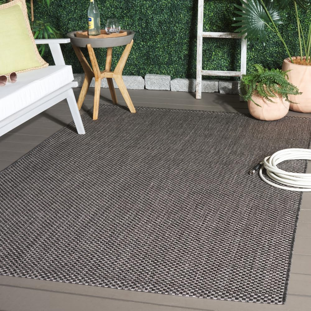 Courtyard CY8521 Power Loomed Indoor/Outdoor Area Rug - Black/Beige - 4'x5'7" - Safavieh.