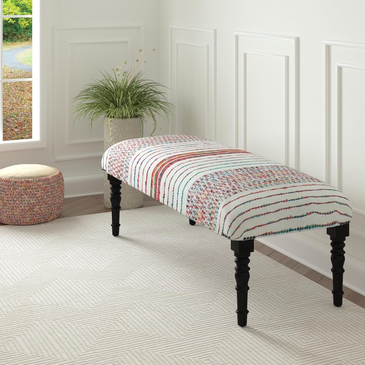Colorful Chevron and Striped Chindi Bench with Storage