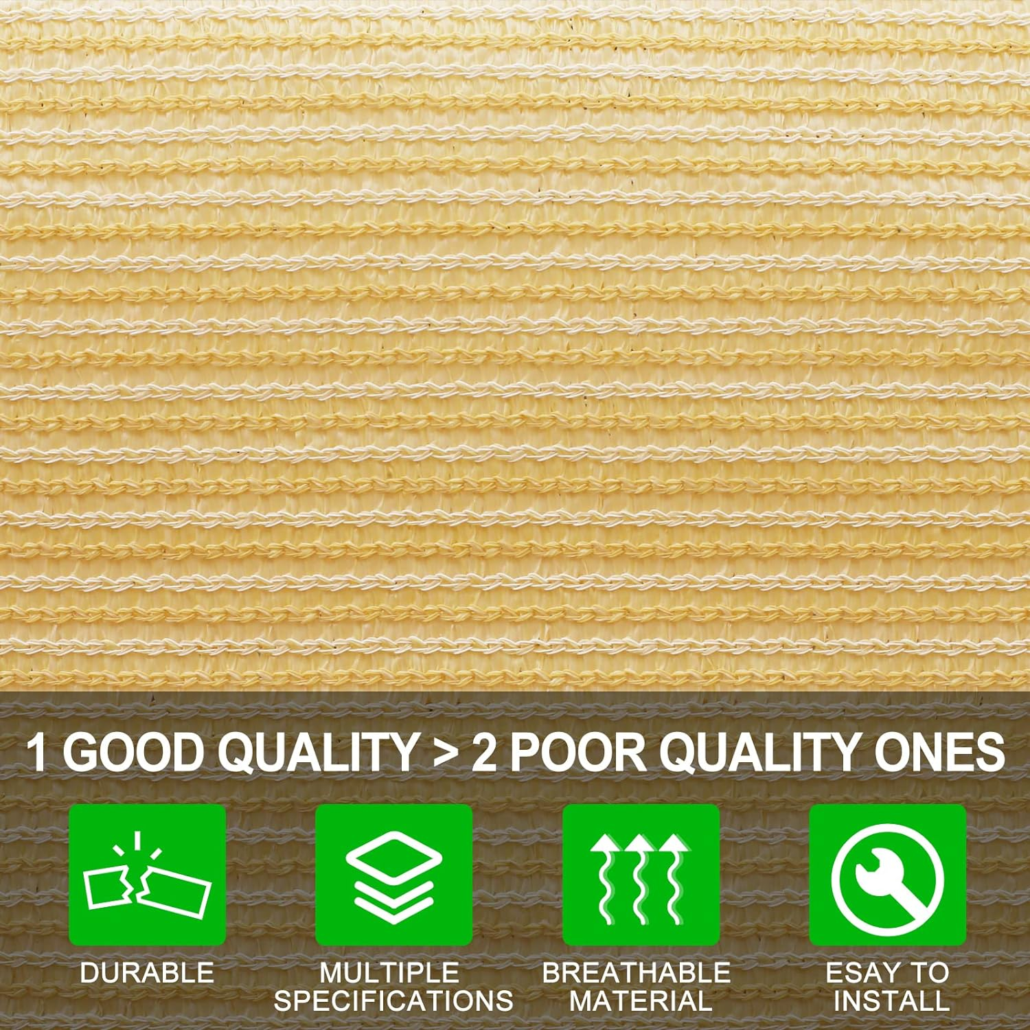 Shatex 90% Shade Fabric Sun Shade Cloth 12’ x 20’ Wheat Taped Edge with Grommets Sun-Block Mesh Shade for Pergola Cover Canopy,12 Bungee Balls
