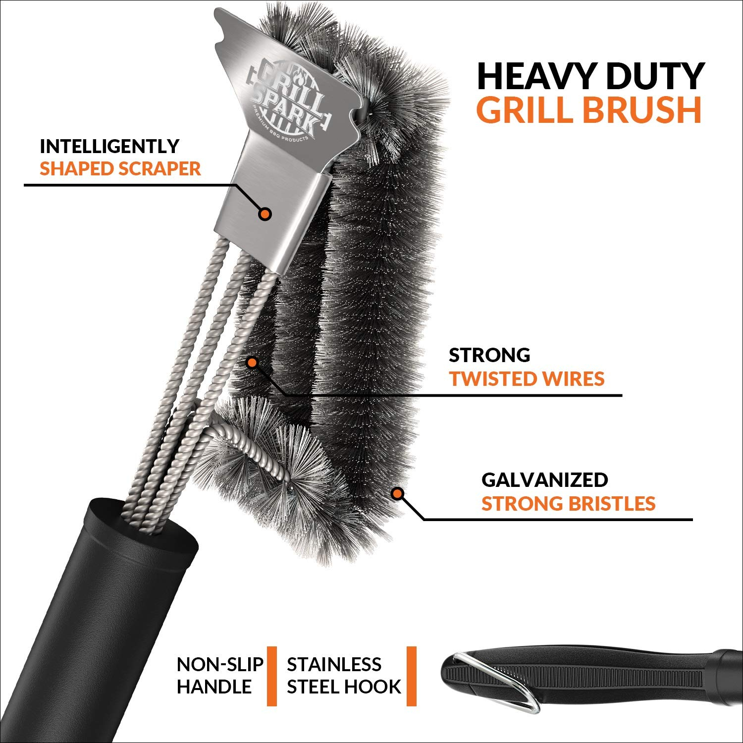 BBQ Grill Brush and Scraper 18" | Stainless Steel Cleaning Brush Accessories | Best for Weber Gas, Charcoal, Porcelain, Cast Iron, All Grilling Grates