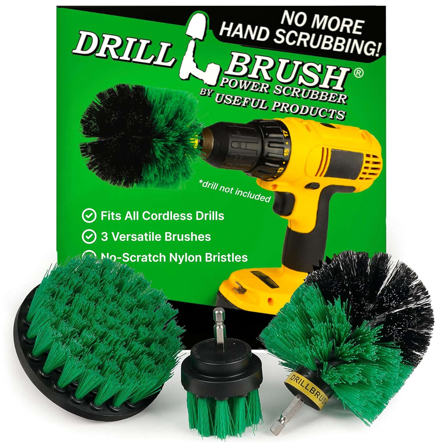 Green Nylon Bristle Drill Brush Set for Kitchen Cleaning