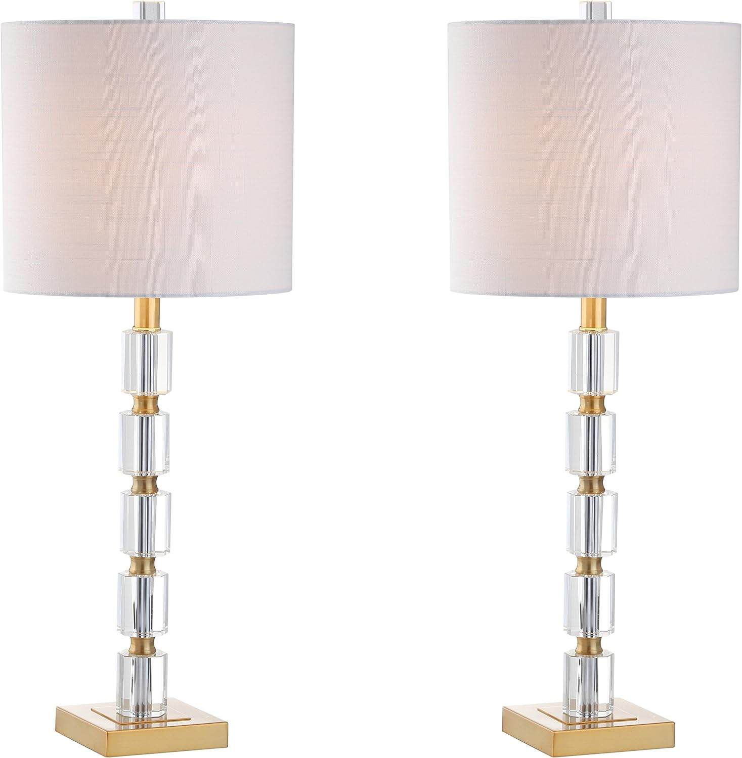 JONATHAN Y JYL5001A-SET2 Claire 28.5" Crystal LED Table Lamp, Clear/Brass (Set of 2)