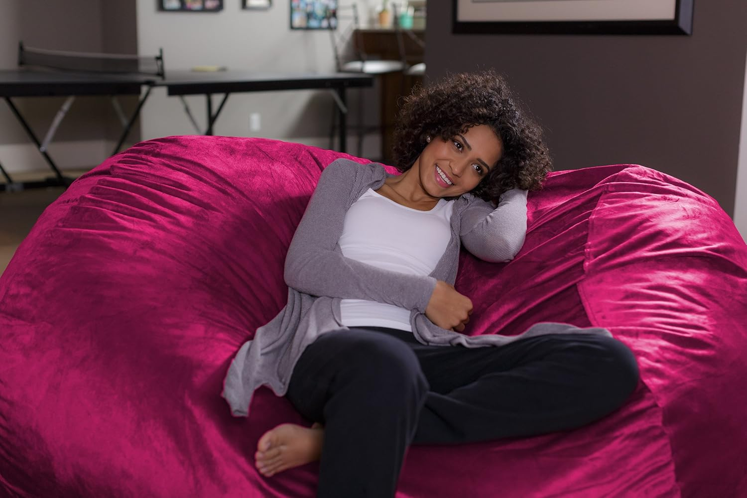 Sofa Sack Bean Bag Lounger - Plush Bean Bag Sofas with Super Soft Microsuede Cover - XL Memory Foam Stuffed Lounger Chairs for Kids, Adults, Couples - Jumbo Bean Bag Chair Furniture 6 Feet - Magenta