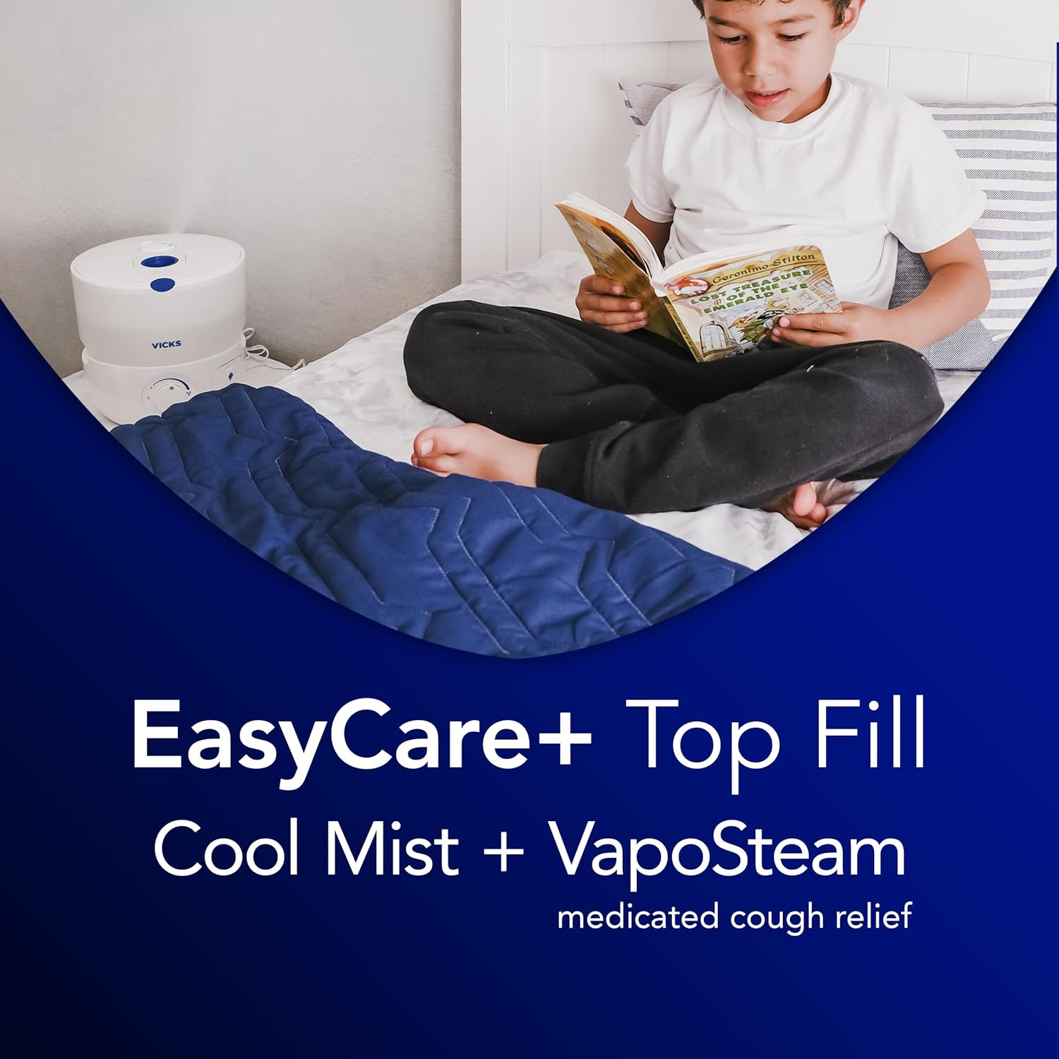 Vicks EasyCare + Top Fill Ultrasonic Cool Mist Humidifier, 400 sq ft, White, VUL585