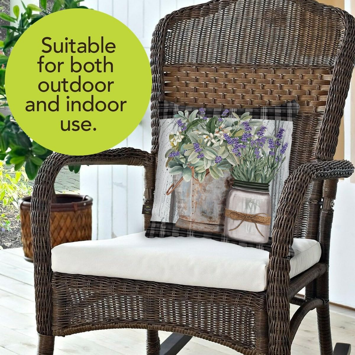 Farmhouse Black and Gray Weather Resistant Square Cushion