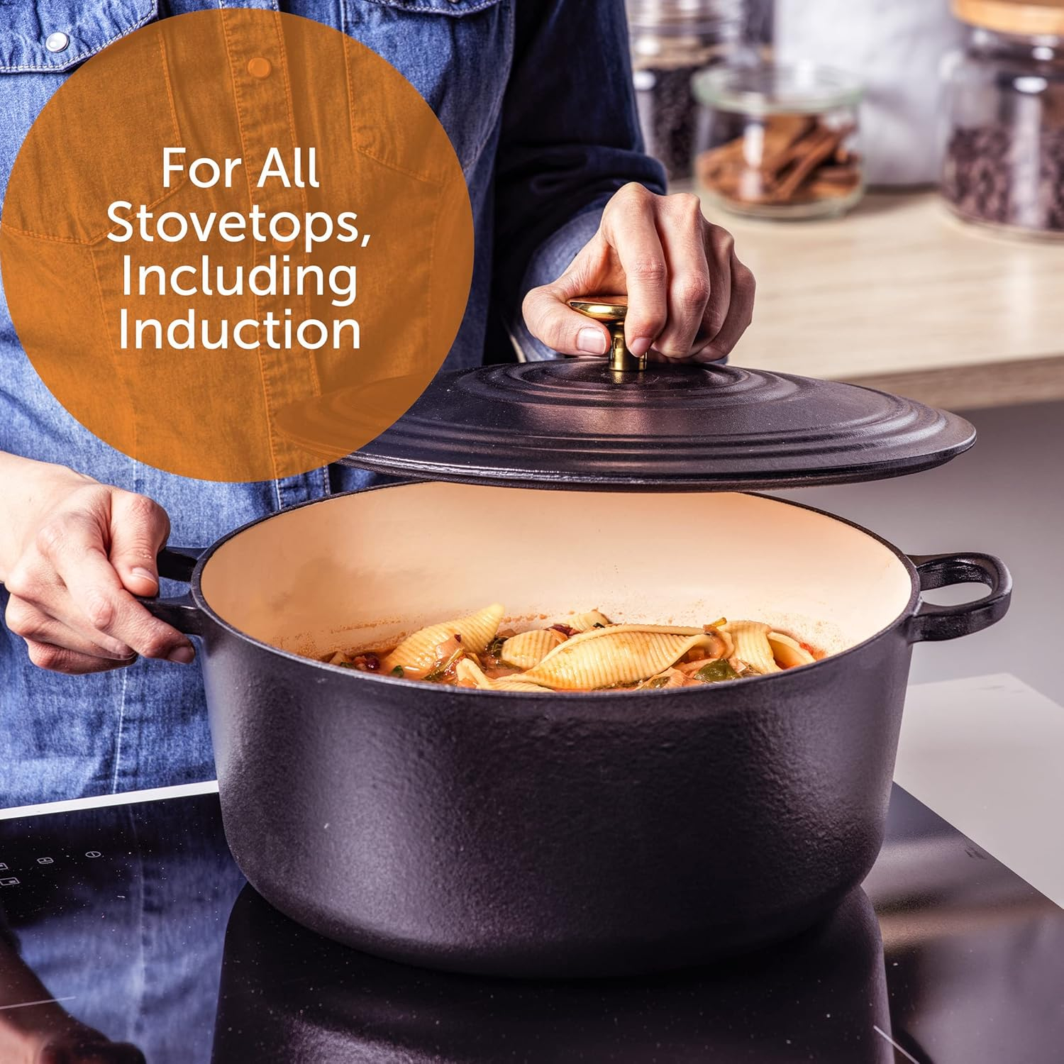 BK Cookware Bourgogne Enameled Cast Iron 7QT Dutch Oven, Pitch Black