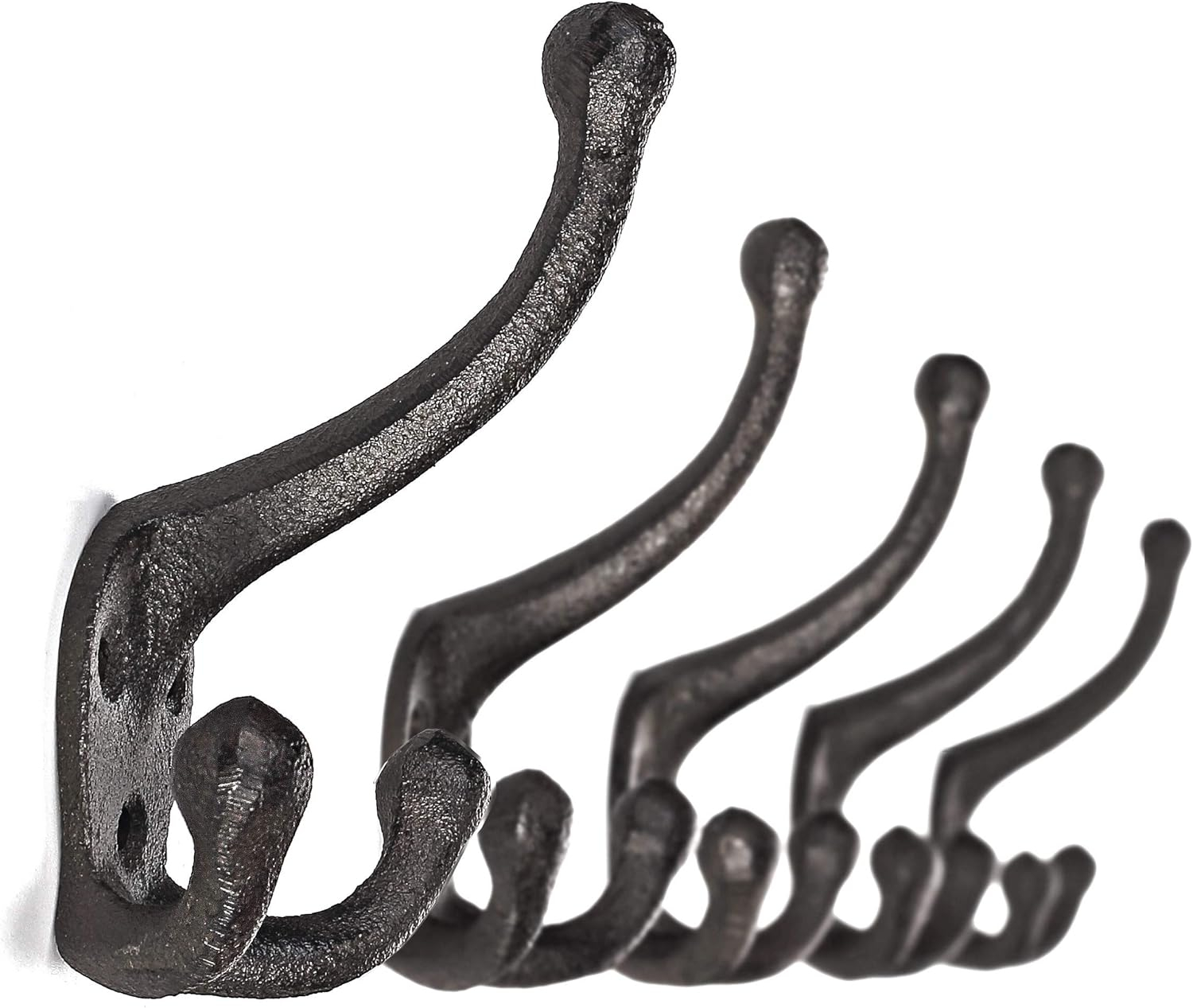 Ambipolar 5-Pack TriLeg Coat Hooks. Wall Mounted, Heavy Duty Decorative Black Wall Hooks for Mudroom, Hat Rack, Purse Hooks. Cast Iron Decorative ‎Antique Black Hooks