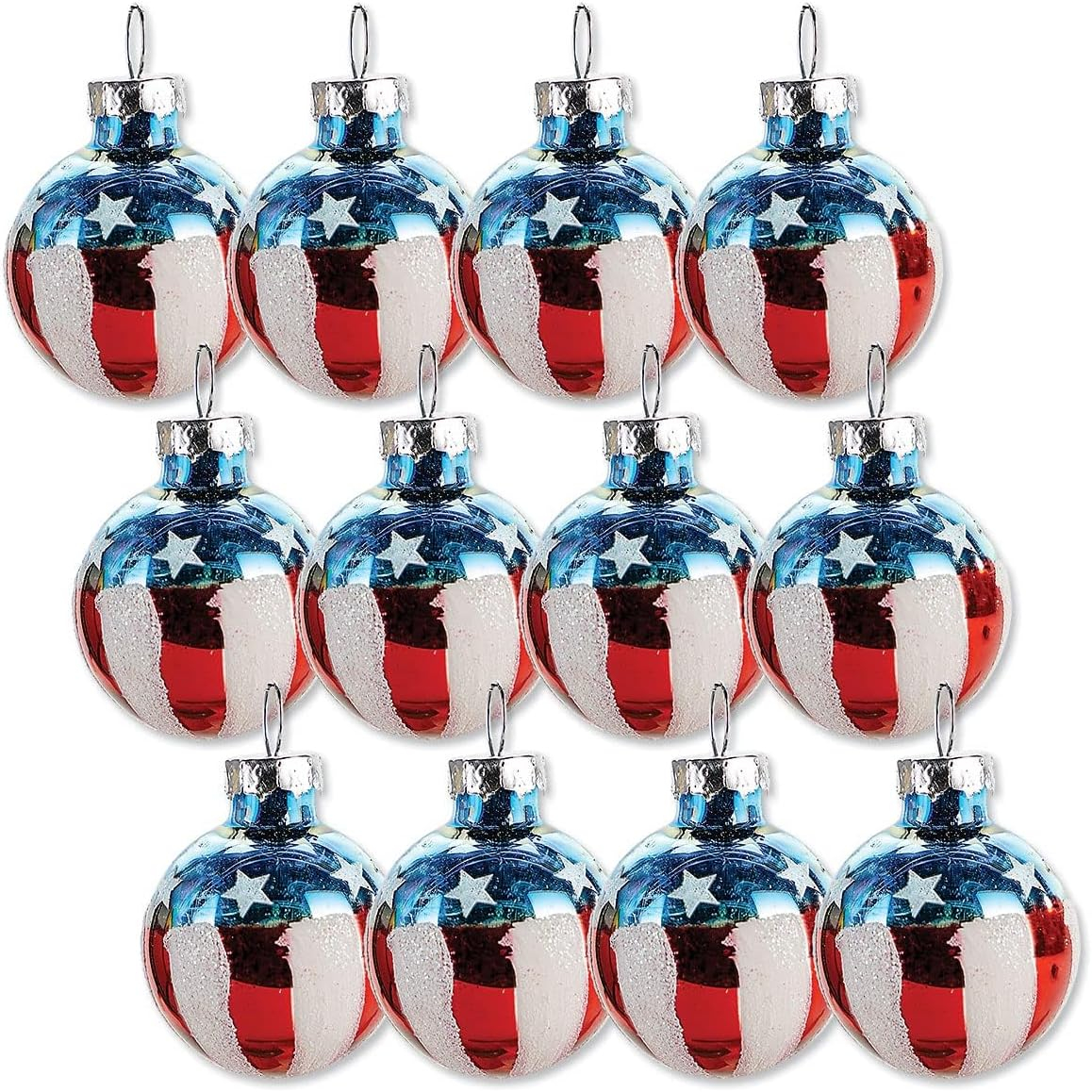 Current Americana Patriotic Glass Ornaments, Set of 12 Glass Decorations