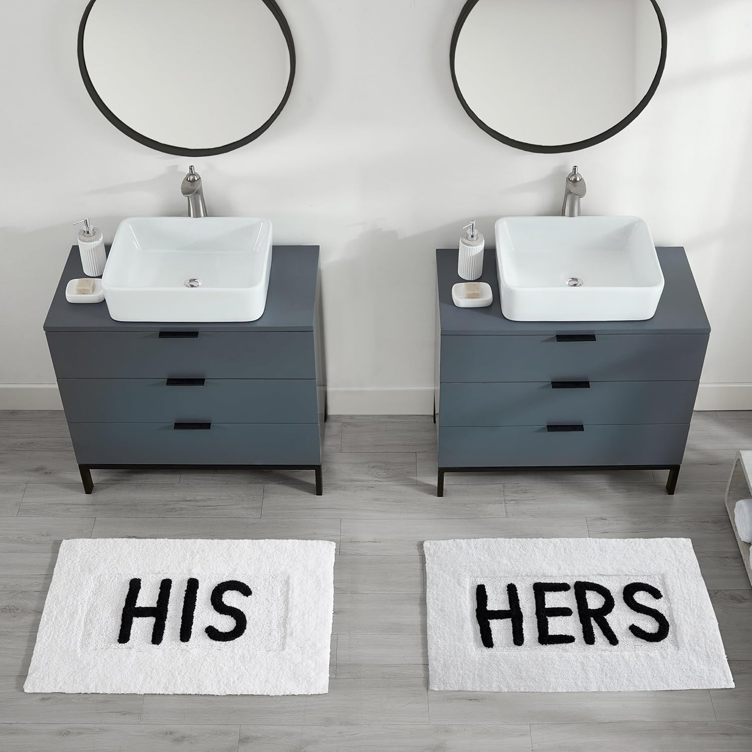 White Cotton His & Hers Bath Rug Set