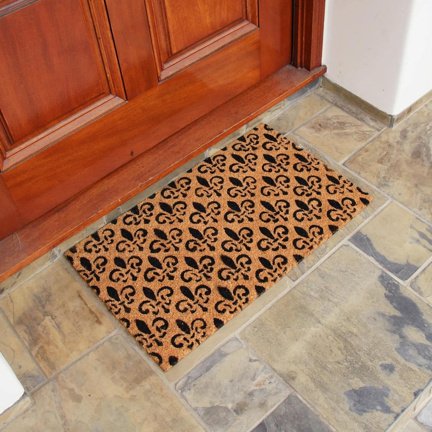Rubber-Cal "Fleur de Lis Pattern" Doormat Kit - 18" x 30", 24" x 57" - 2 Door Mats