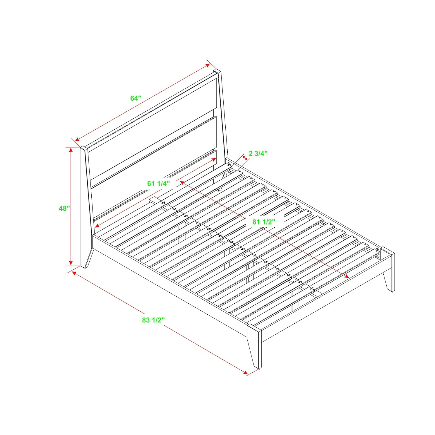 Queen Solid Wood Modern Platform Bed - Walnut