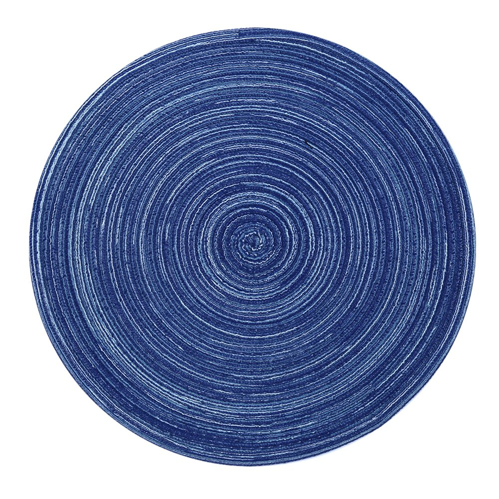 Topotdor 14 Inch Round Placemats Heat-Resistant Stain Resistant Anti-Skid Washable Polyproplene Table Mats Placemats (Blue, Set of 4)