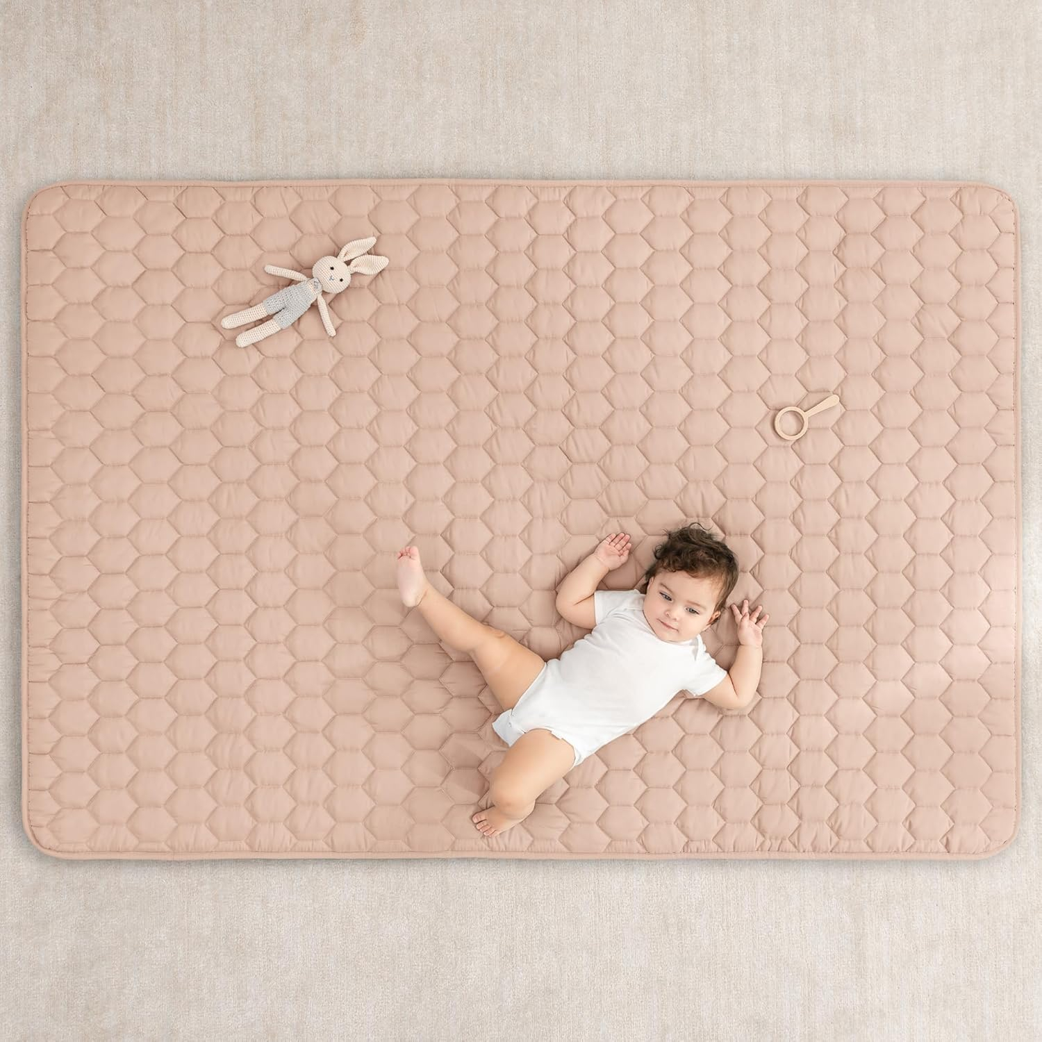 Comfy Cubs Play Mat, Rectangle (Medium) 48” x 72” for Kids & Toddler, Non-Slip Bottom - Blush