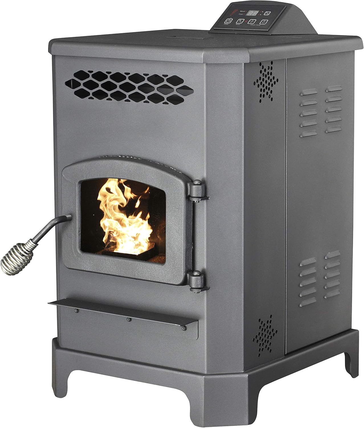 Medium Black Freestanding Pellet Stove with Remote Control