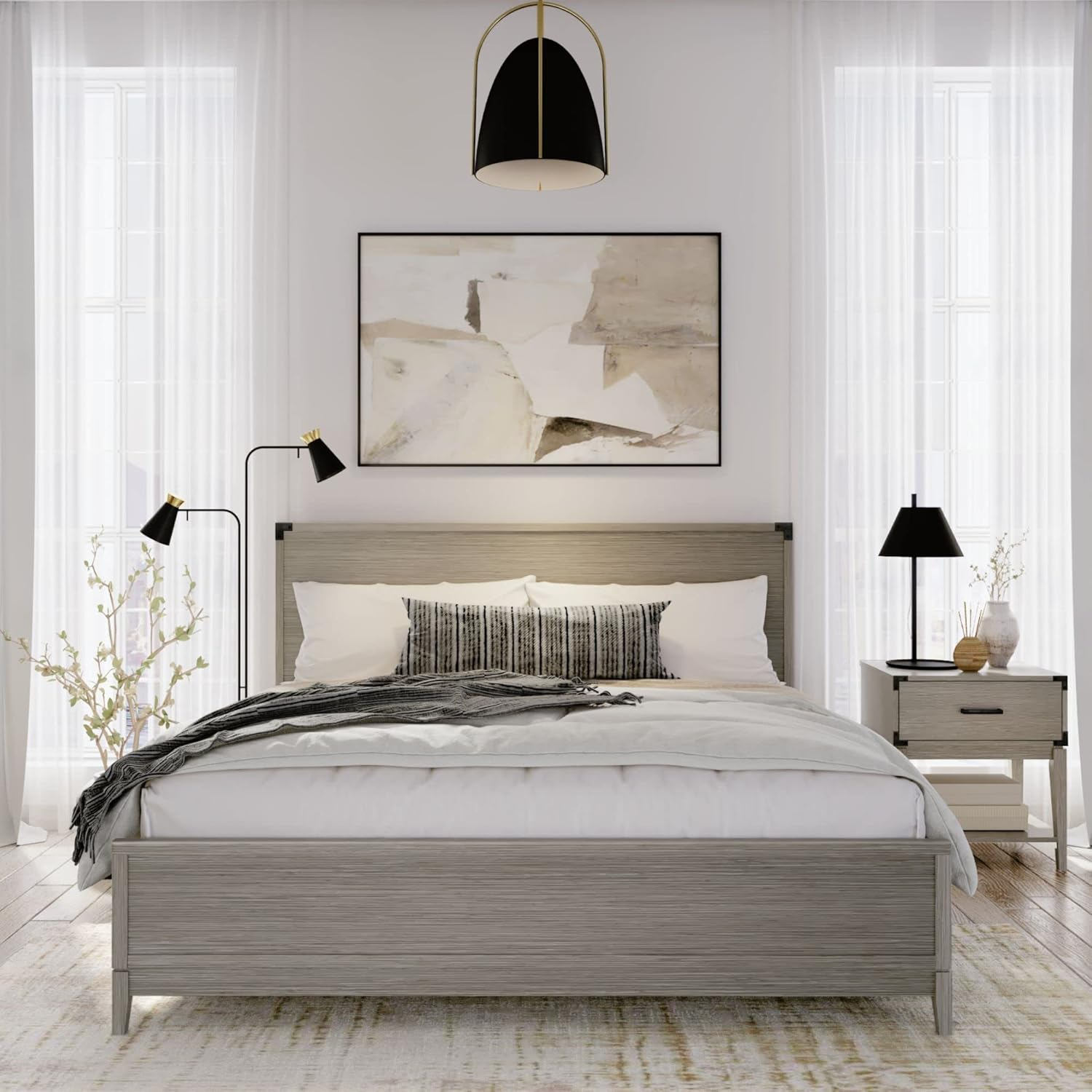 Plank+Beam Solid Wood Contemporary  King Size Platform Bed, Seashell Wirebrush