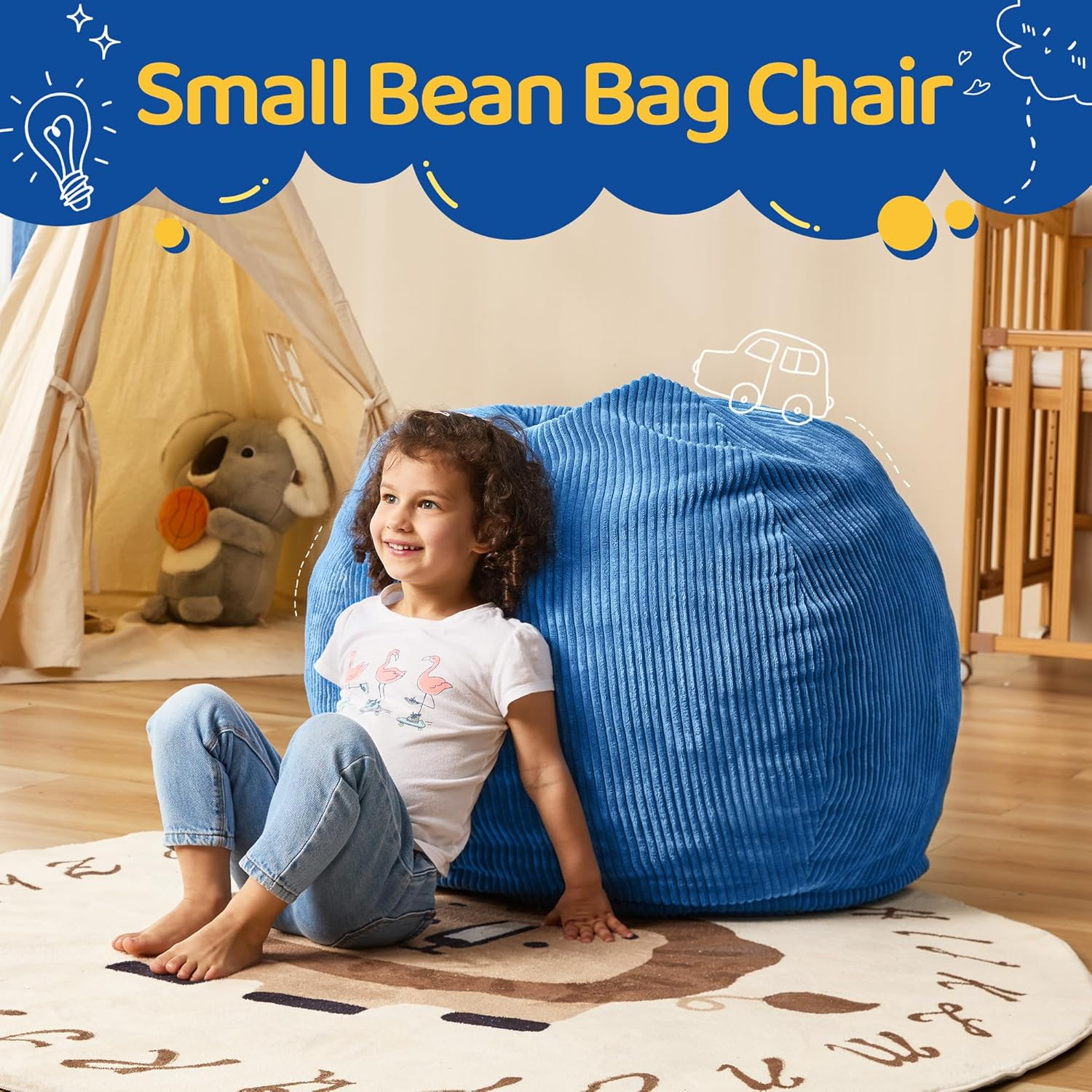 Bean Bag Chairs Teardrop Bean Bag Chair Beanbag Chair with Memory Foam Filled Machine Washable Cover for Living Room, Bedroom (Small,Blue)