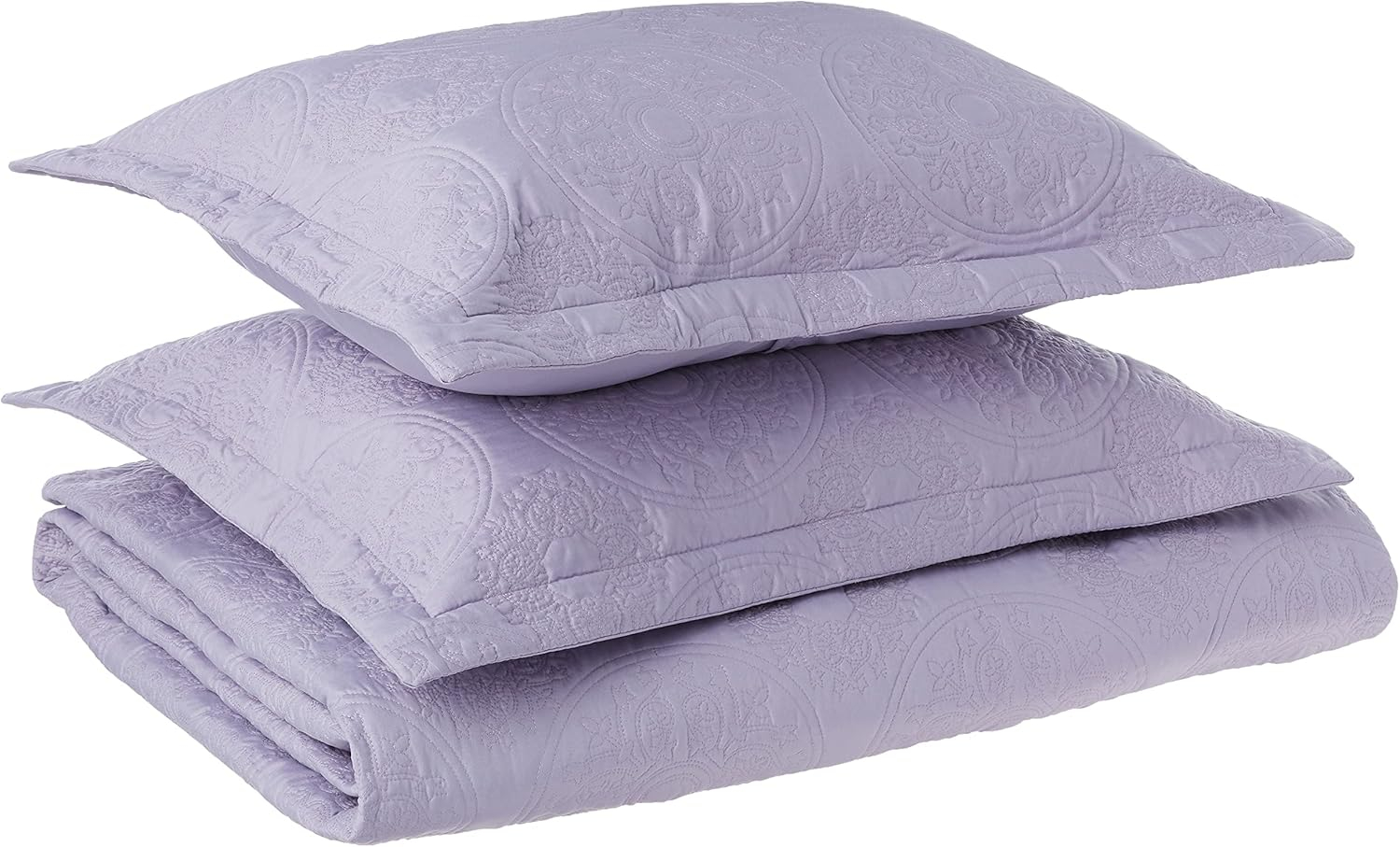 Modern Threads Ultra Soft Medallion Embroidered 3 Piece, Lavender, Full/Queen Quilt Set
