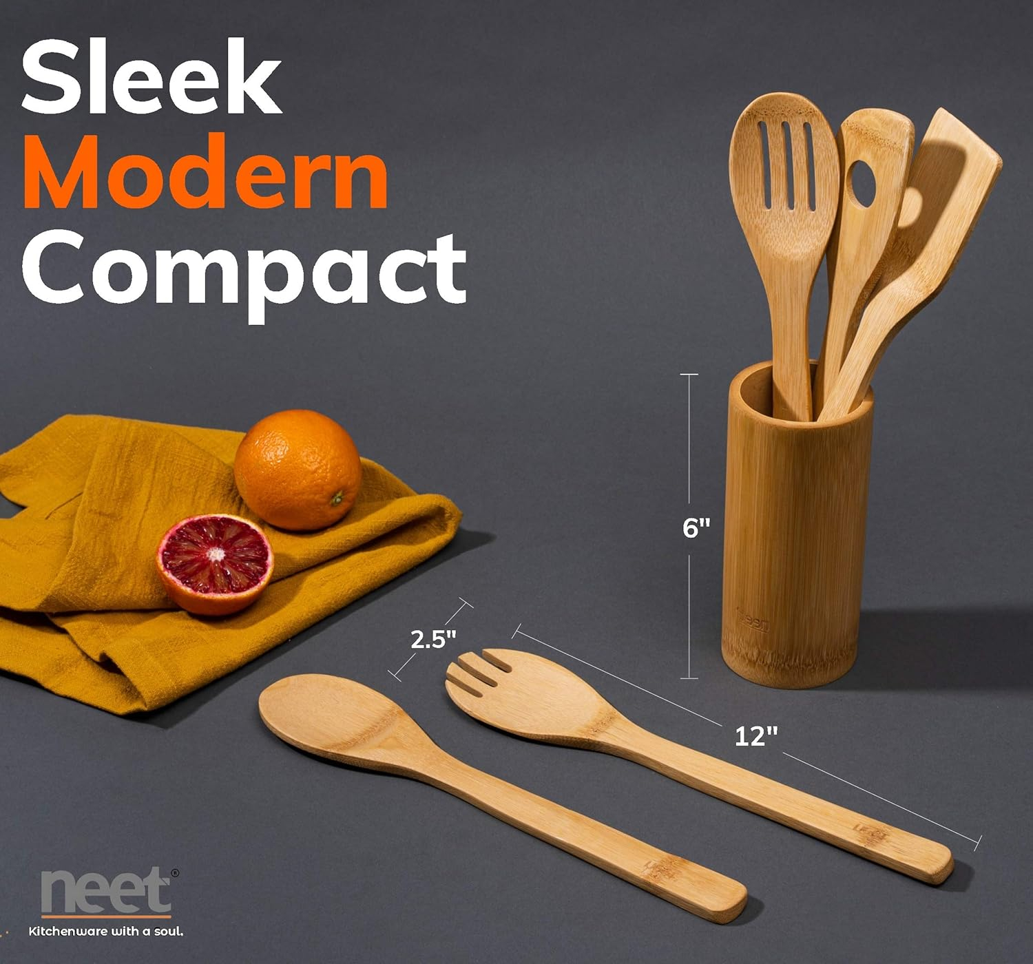Wooden Spoons For Cooking 6 Piece Organic Bamboo Utensil Set With Holder Wood Kitchen Utensils Spatula Spoon For High Heat Stirring In Nonstick Pots & Pans