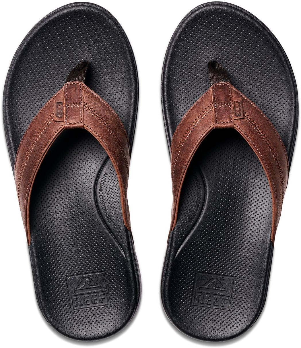 Men's Black and Brown Genuine Leather Casual Flip-Flops